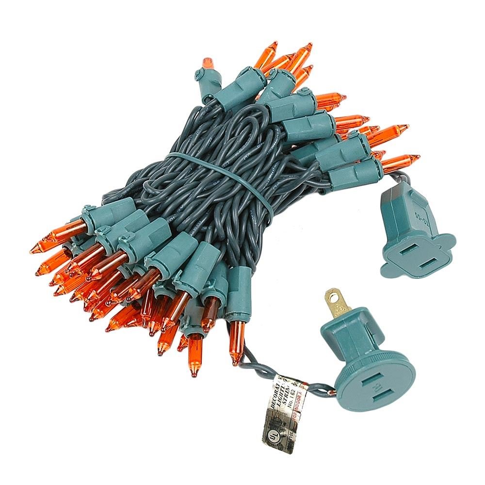 Novelty Lights 50 Light Mini String Light Set, Amber, 11 Long, Green Wire, Indoor/Outdoor, UL Listed, Model MRD-25B-2
