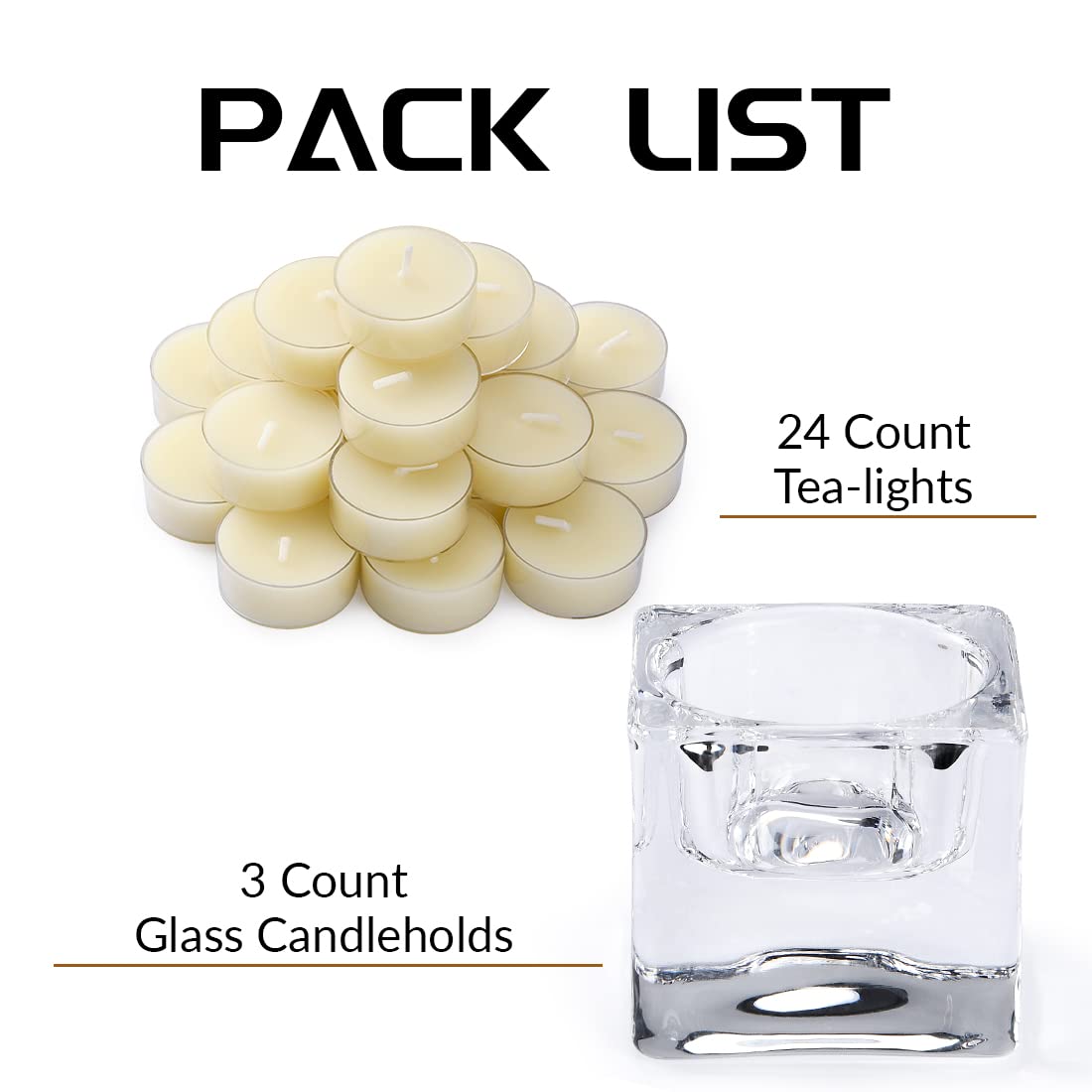 24 Pcs Natural Beeswax Tealights Candle With 3 Pcs Glass Tealight Candle Holder - Smokeless Clean Burning - White