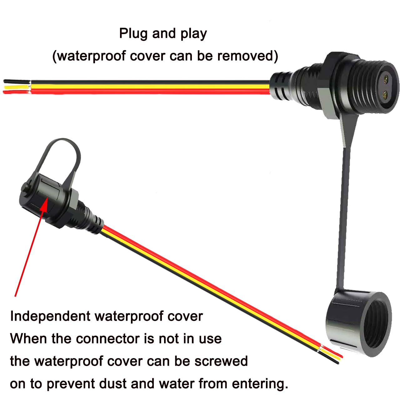 Newnewliu 3Pin Waterproof Connector,3 Wire Male Female Plug Led Connector With 16Awg M16 Waterproof Cover Extension Cable With T