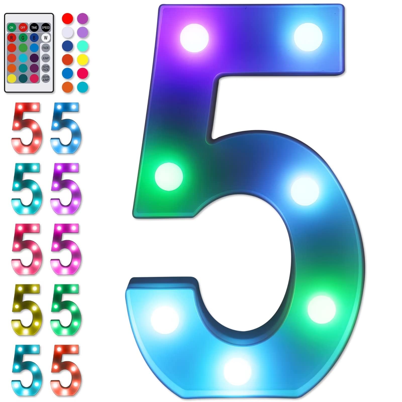 Foaky Colorful LED Number Lights with Remote,Marquee Light Up Number Sign for Night Light Wedding/Birthday Party Battery Powered Christmas Lamp Home Bar Decoration (5)