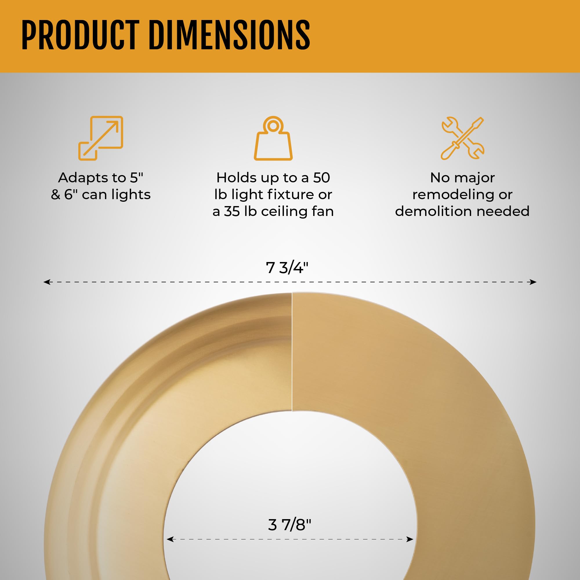 The Can Converter Complete Recessed Can Light Conversion Kit, Brushed Brass Medallion, for Ceiling Fixtures & Fans