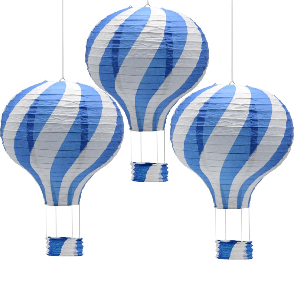 Ceeysee 3 Pcs Paper Lanterns Hanging Hot Air Balloon 12 Inch Blue Paper Lanterns Decoration For Halloween Wedding Birthday Party (Blue/Drln)