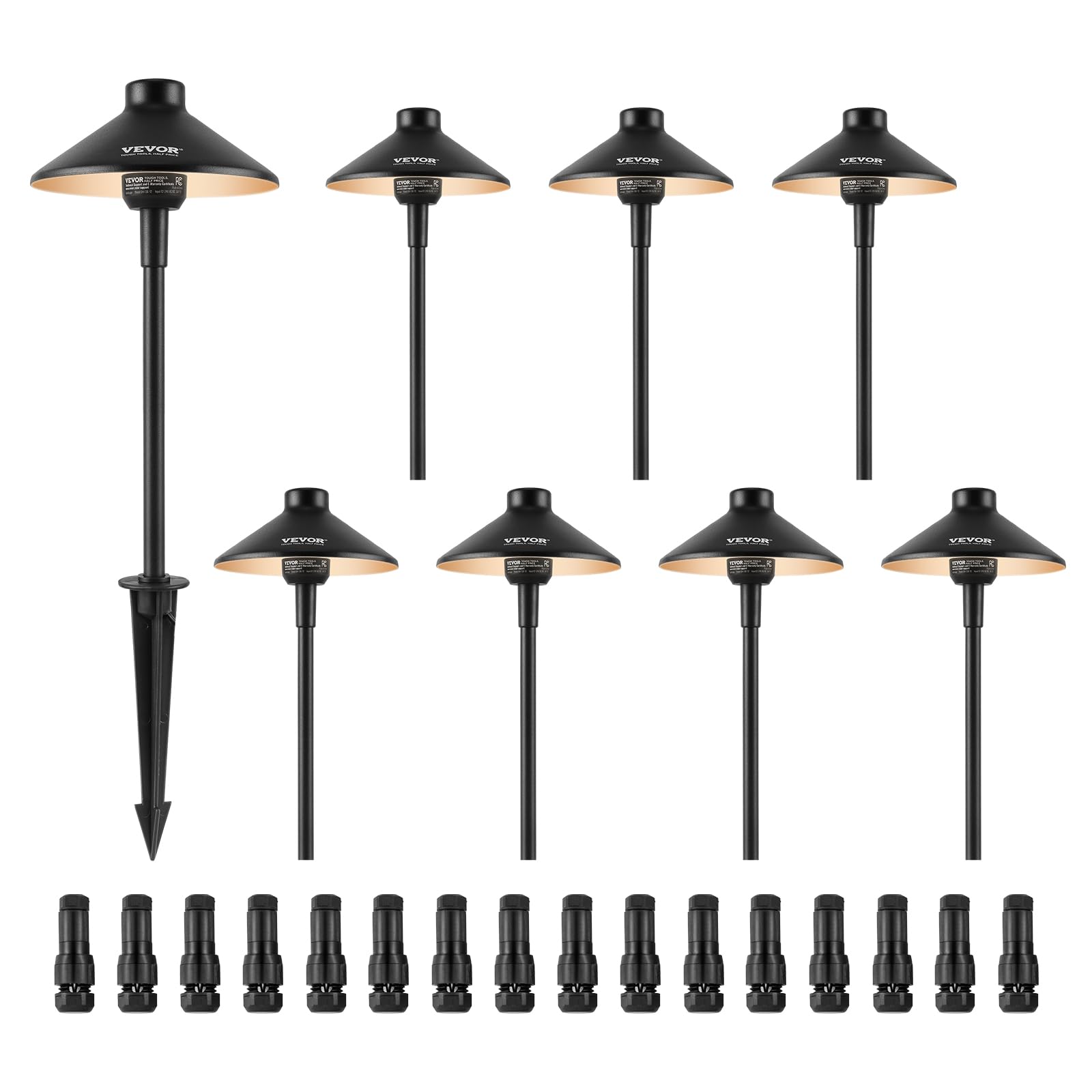 VEVOR 8 Pack Low Voltage Landscape Path Lights, 3W 210LM, 12V-24VAC/DC, IP66 Waterproof, Black, Model SH-136-8