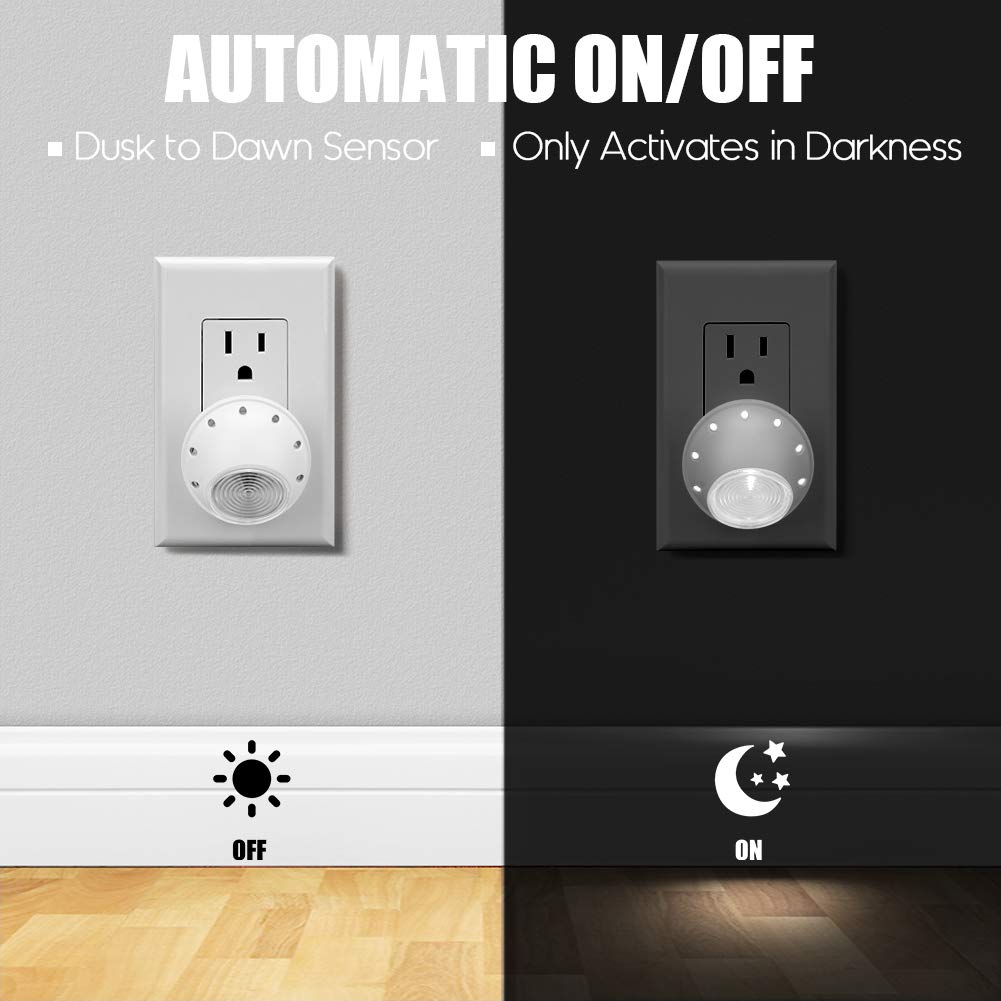 Emotionlite Night Lights, 360° Rotation, Dusk to Dawn Sensor, Neutral White, Pack of 4, Model ELN-187, Ideal for Kids & Adults