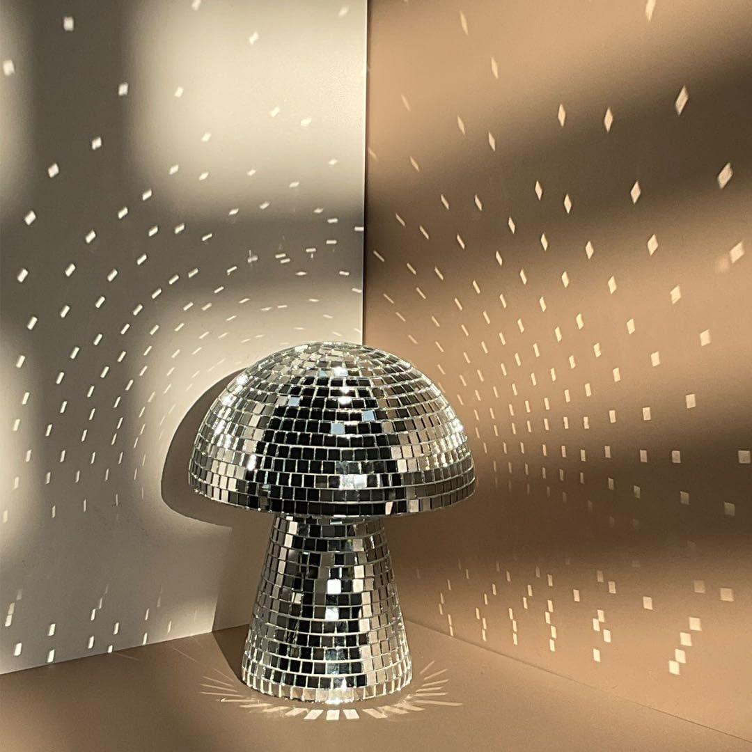 Yeehlmer Creative Mushroom Disco Ball For Party  Table Decor Mirror Retro Handmade Disco Ball Mushroom Shape Home Art Decorations Bar Ornaments(Silver  S(5.9))