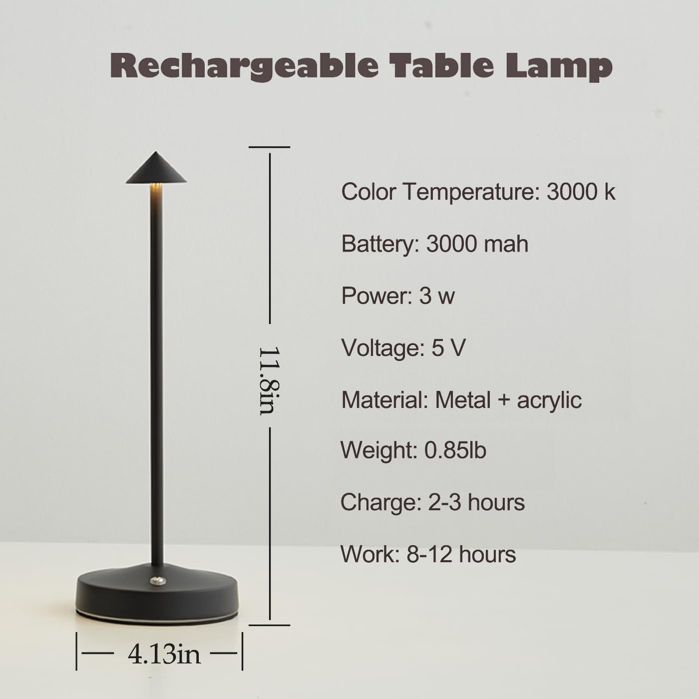 Maglaw Rechargeable Cordless Table Lamp,Modern Black Battery Operated Table Lamp,Portable Led Touch 2 Levels Brightness Dimmable