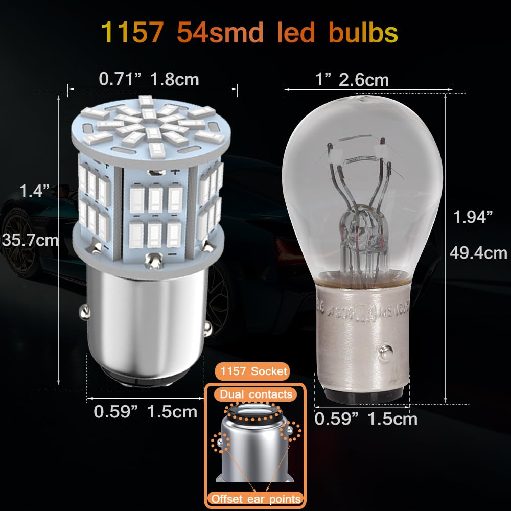 Melphan-Auto 1157 LED Brake Light Bulb, 12V-24V, 54SMD 3014 Chipset, Red, 2PCS