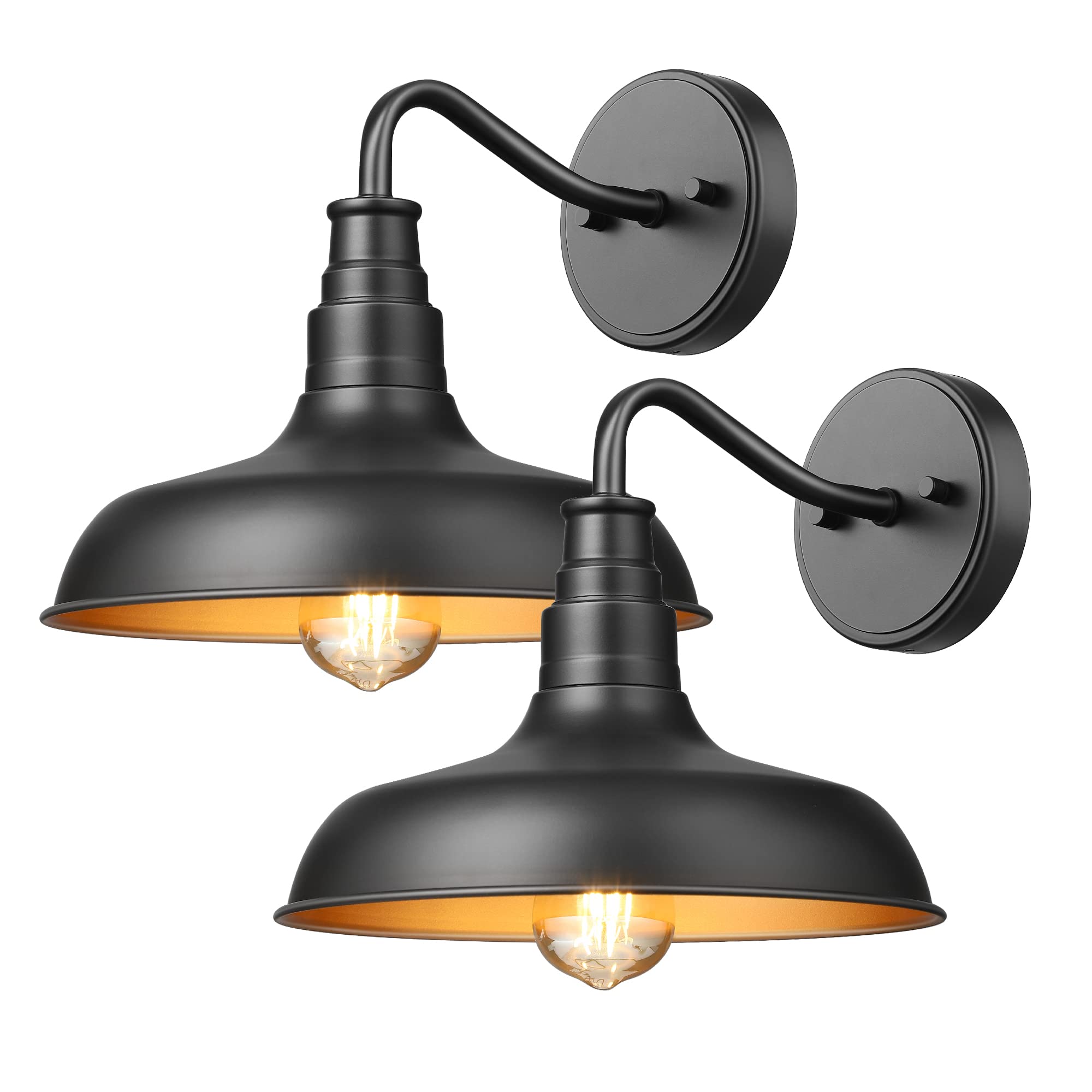 DEWENWILS Outdoor Wall Light, Gooseneck Barn Fixture, Black Matte, Model HOWL02D