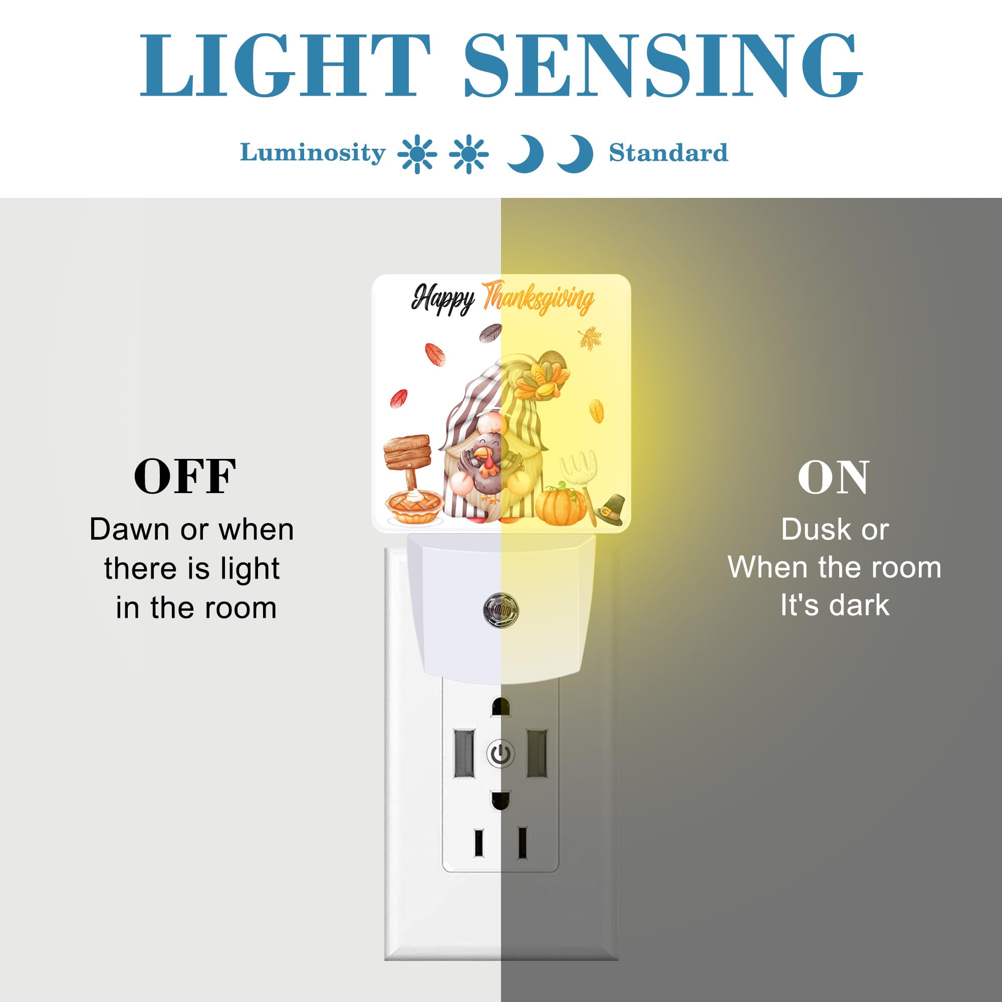 Uiaoiais Thanksgiving Cute Gnome Turkey Pumpkin Night Light For Kids, Led Night Light Plug Into Wall With Dusk To Dawn Sensor Fo