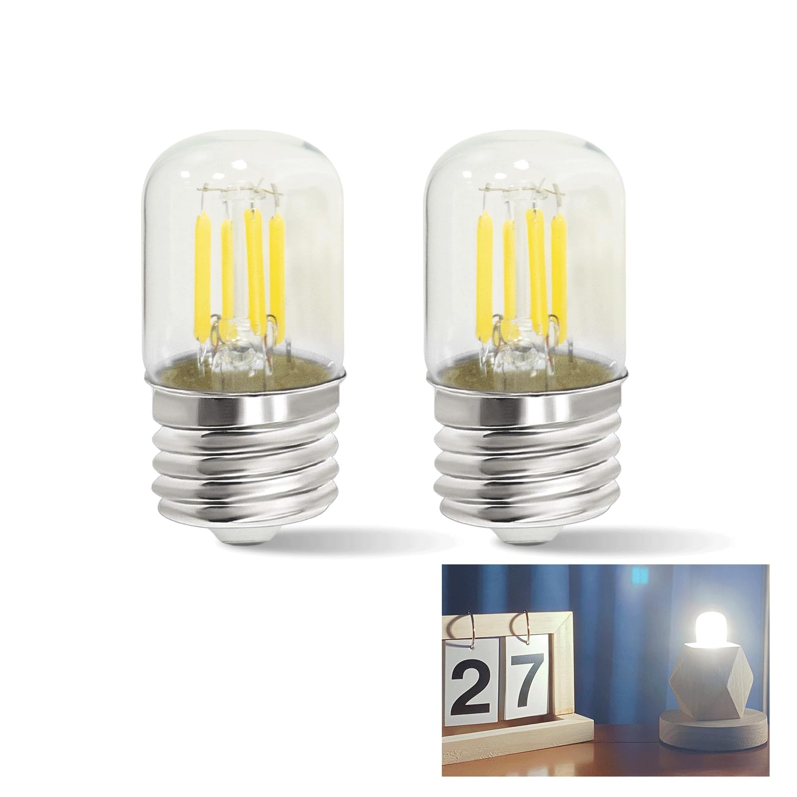 Jensense E26 Led Bulb 4W (40W Equivalent) Cool White 2 Pack For Refrigerators, Desk & Floor Lamps, Model Etl-Lbcst28E26