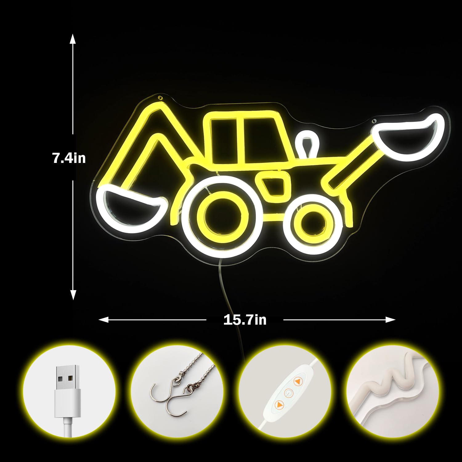 Cheunyar Excavator Neon Sign for Wall Decor Dimmable Construction Excavator Vehicles Led Neon Light Excavator Neon Light Boy Neo