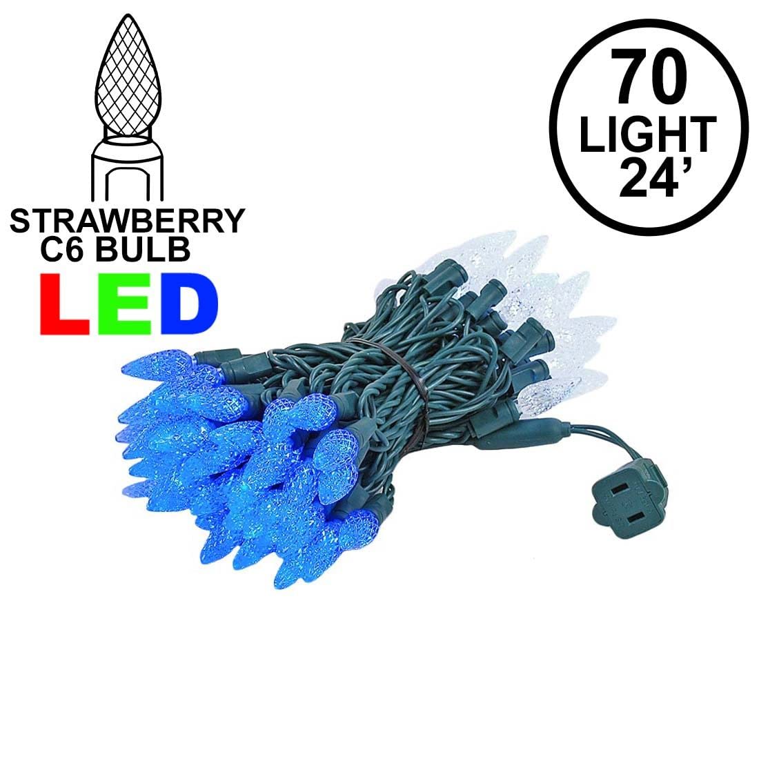 Novelty Lights C6 LED Christmas Mini Light Set, 70 Lights, Commercial Grade, Blue/Pure White, 24 Feet, Green Wire