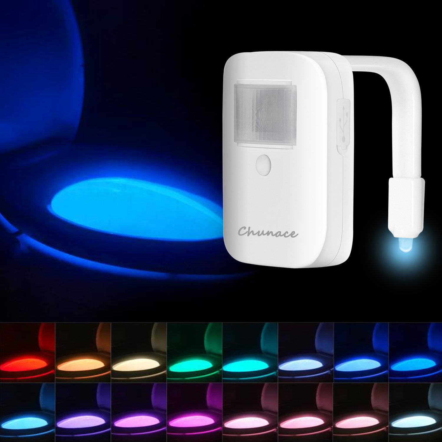 Chunace LED Toilet Night Light with Motion Sensor - 1 Pack, White, ABS Material, Model 550plusa, Fun Bathroom Accessory