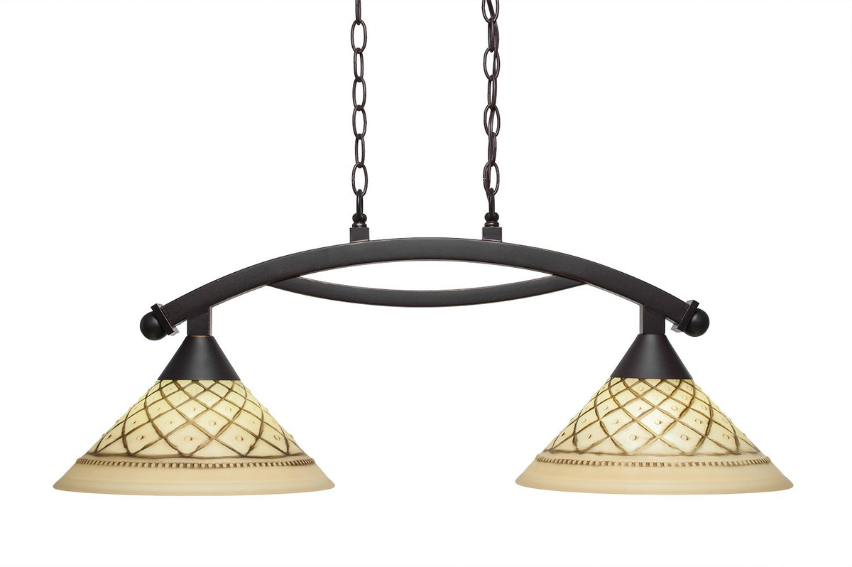 Toltec Lighting 872-DG-7182 Bow 2 Light Island Light with 12&quot; Chocolate Icing Glass, Dark Granite Finish