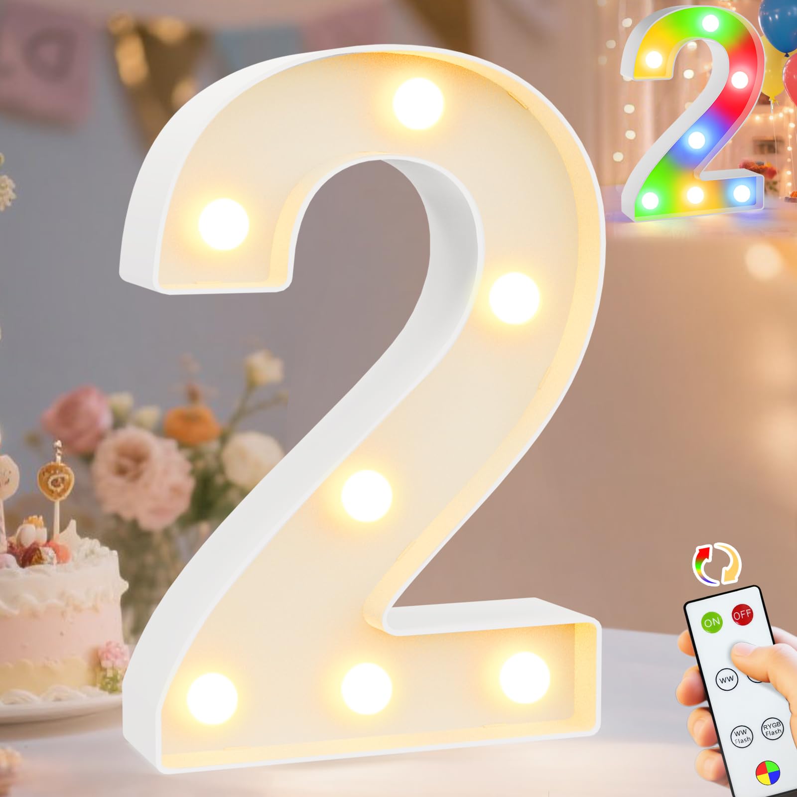 Pooqla Led Light Up Numbers 2  Warm White And Colorful Lighted Marquee Numbers With Remote  Lighted Numbers For 2Nd 21St Birthday Decorations  Gift For Girls Boys Her Him Anniversary Home Party Decor