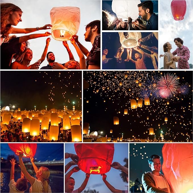 11 Packs Chinese Paper Lanterns To Release In Heaven Paper To Coordinate Wishing Lanterns For Celebrations Of Family, Weddings,