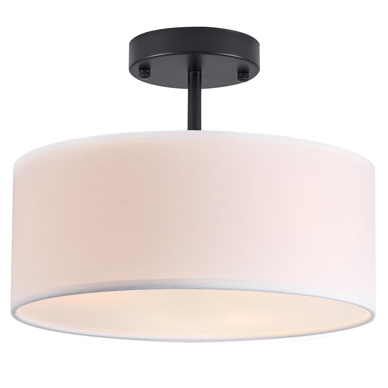 Bargeni 13&quot; Black Semi Flush Mount Ceiling Light Fixture, Modern 3-Light For Bedroom & Hallway