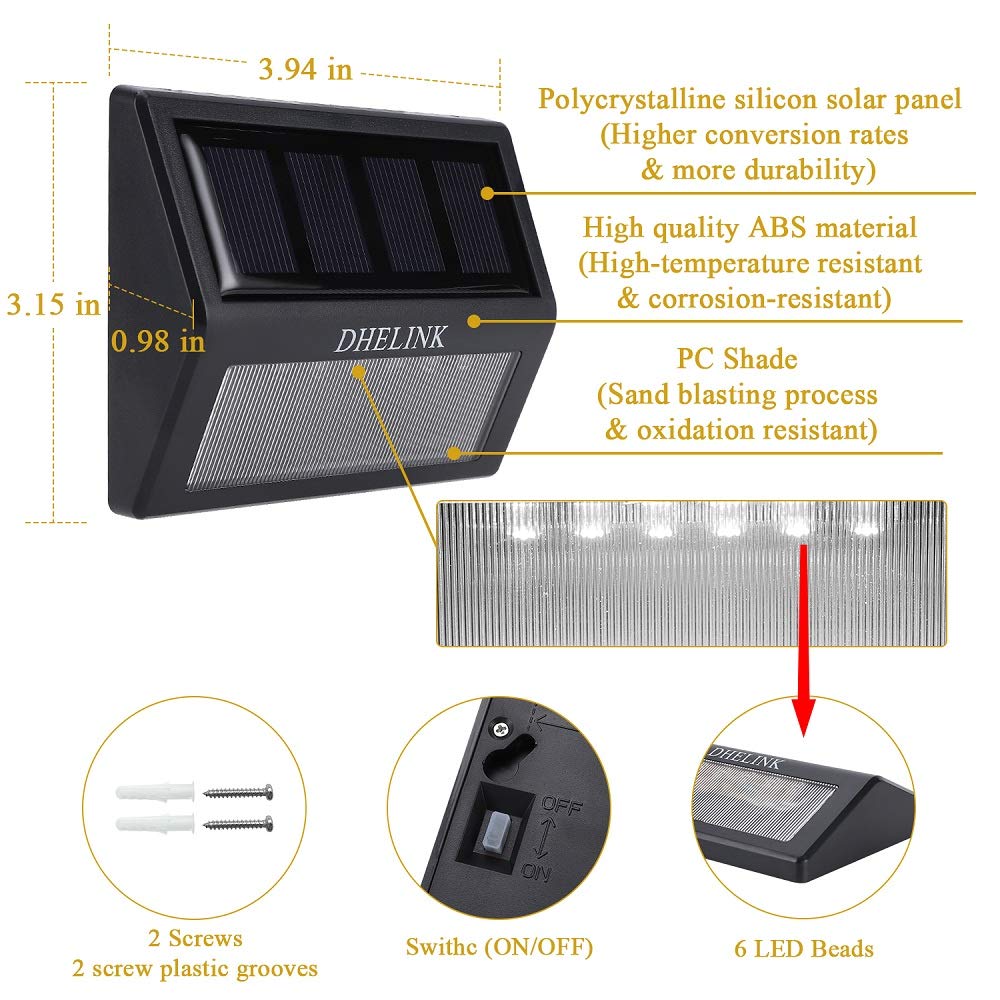 Dhelink 8 Packs Outdoor Solar Deck Lights, Led Solar Step Lights Outdoor Waterproof Warm White Auto On/Off Solar Powered Stair L