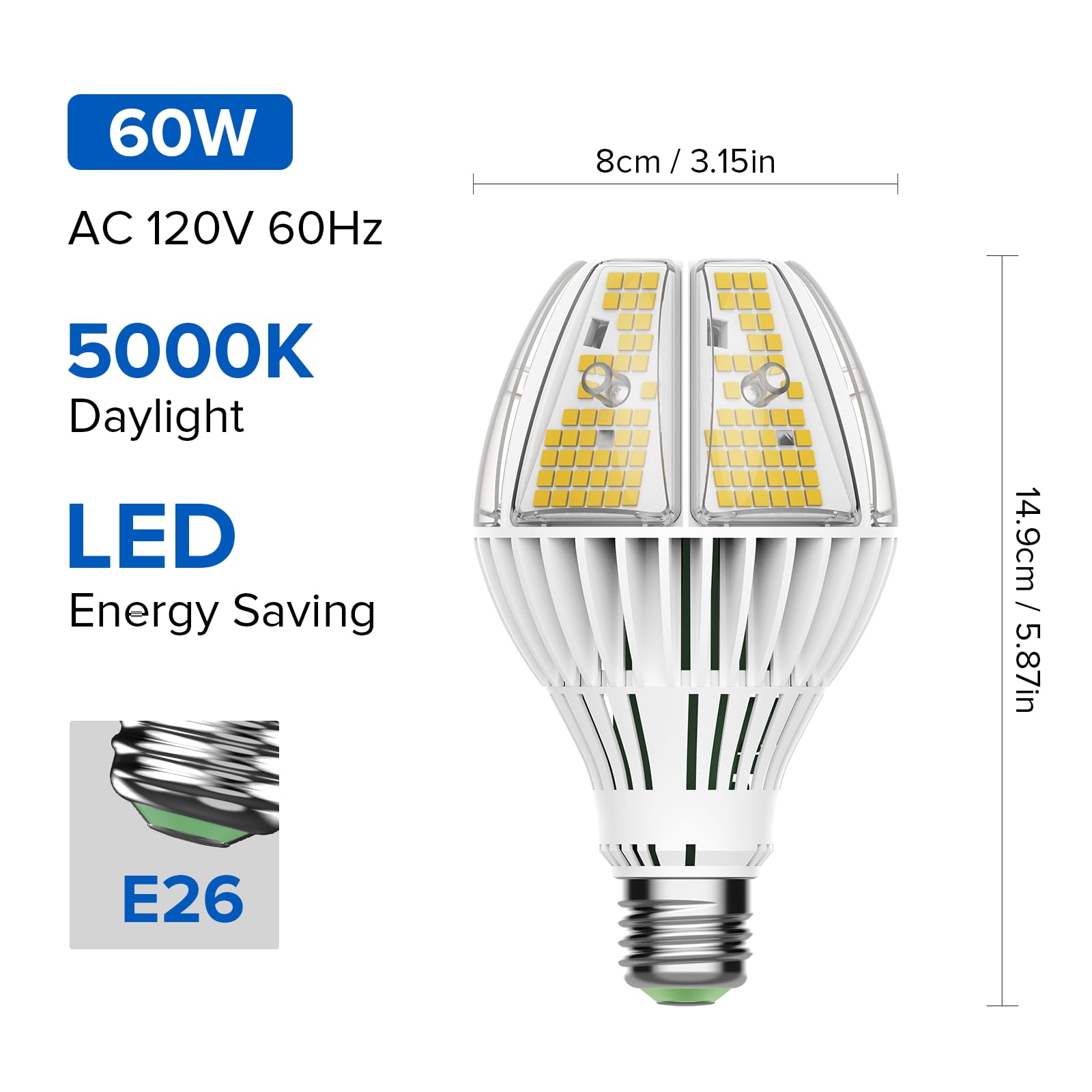 SANSI A21 LED Light Bulb 9000 Lumens 600W Equivalent 60W Ceramic 5000K Daylight E26 for Garage Warehouse Workshop