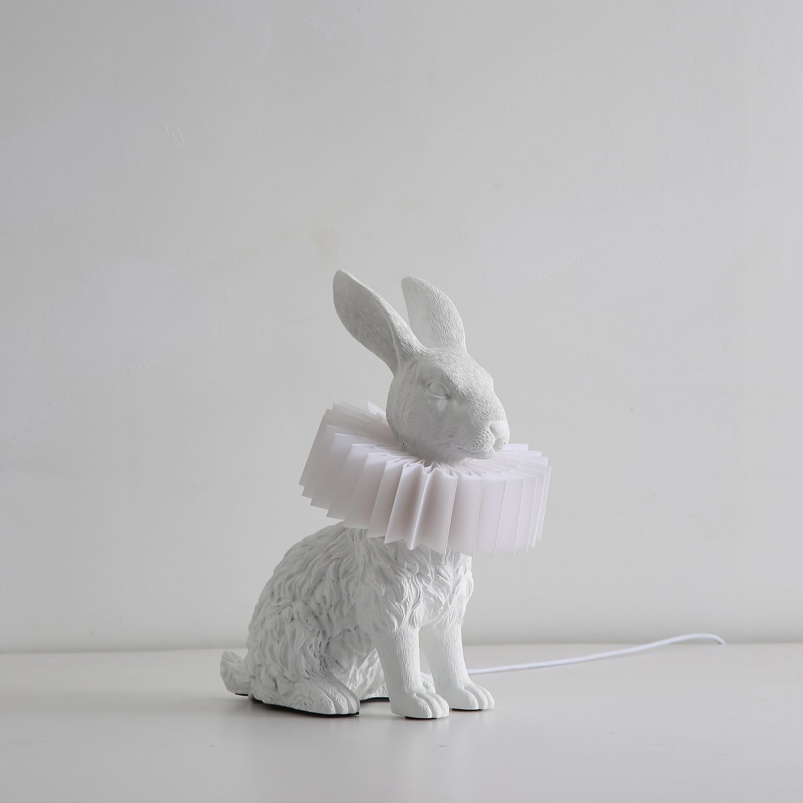 Lazhug White Scarf Rabbit Table Lamp,Resin Crafted Bunny Lamp Featuring White Pleated Pc Lampshade,Usb Plug,Low Voltage Energy-E