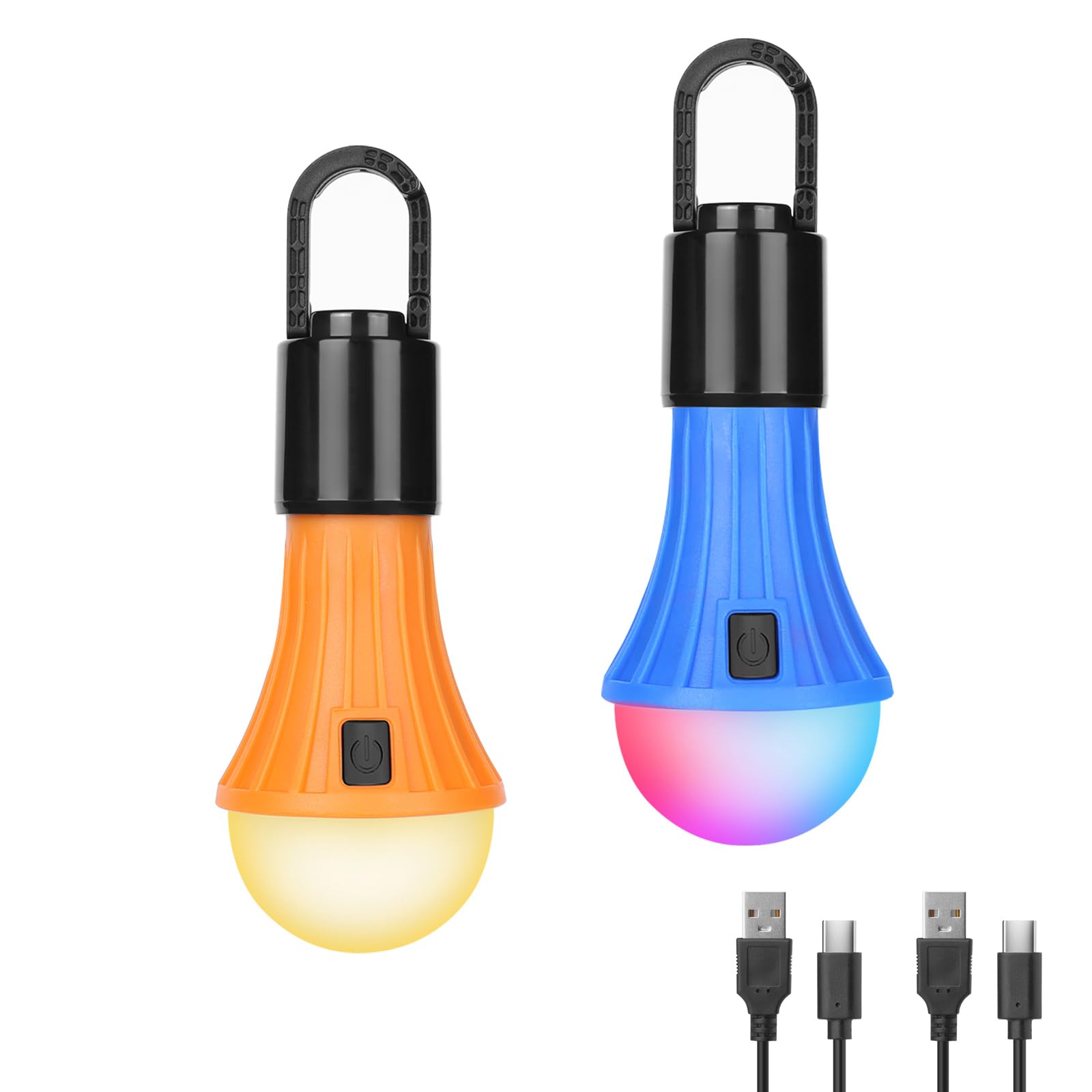Lepro LED Rechargeable Camping Lantern, 7 White and RGB Light Modes, Camping Essentials, Hanging Light Bulbs with Clip Hook for 