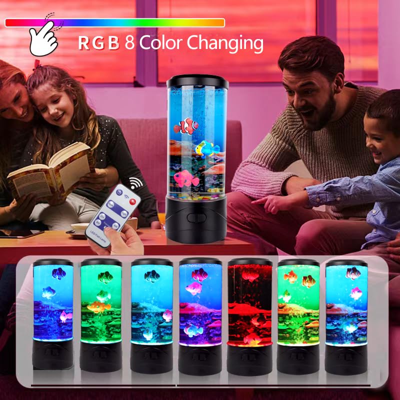 Toycol Bubble Fish Lamp Ocean Sensory 8 Color Changing LED Fish Night Light Aquarium Tank Table Mood Lamps for Adults Kids Home