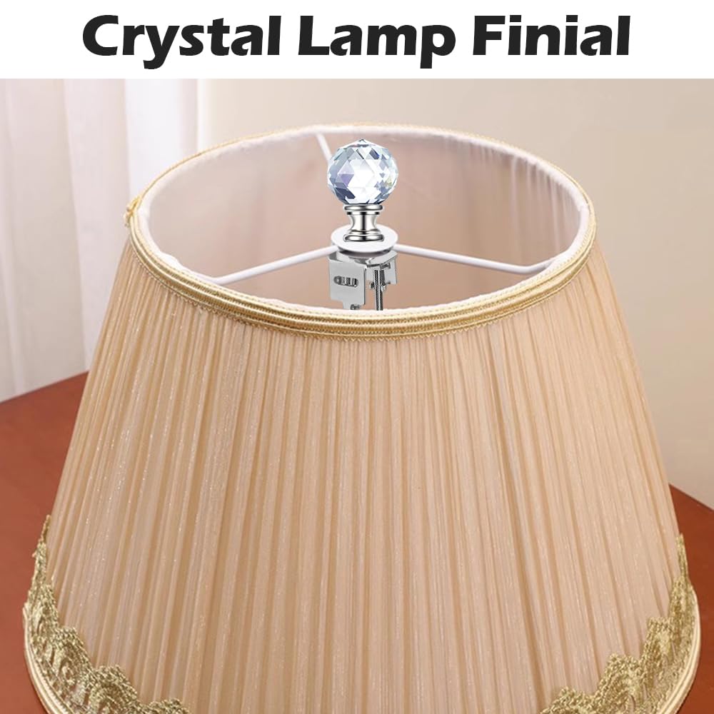 Asjeumt 2Pcs Lamp Shade Light Bulb Clip Adapter Kit, Nickel Lampshade Holder Adapter With Crystals Top Finial, No Harp Required, Clip On Bulb, Diy Replacement Repair Table & Floor Light Metal Parts