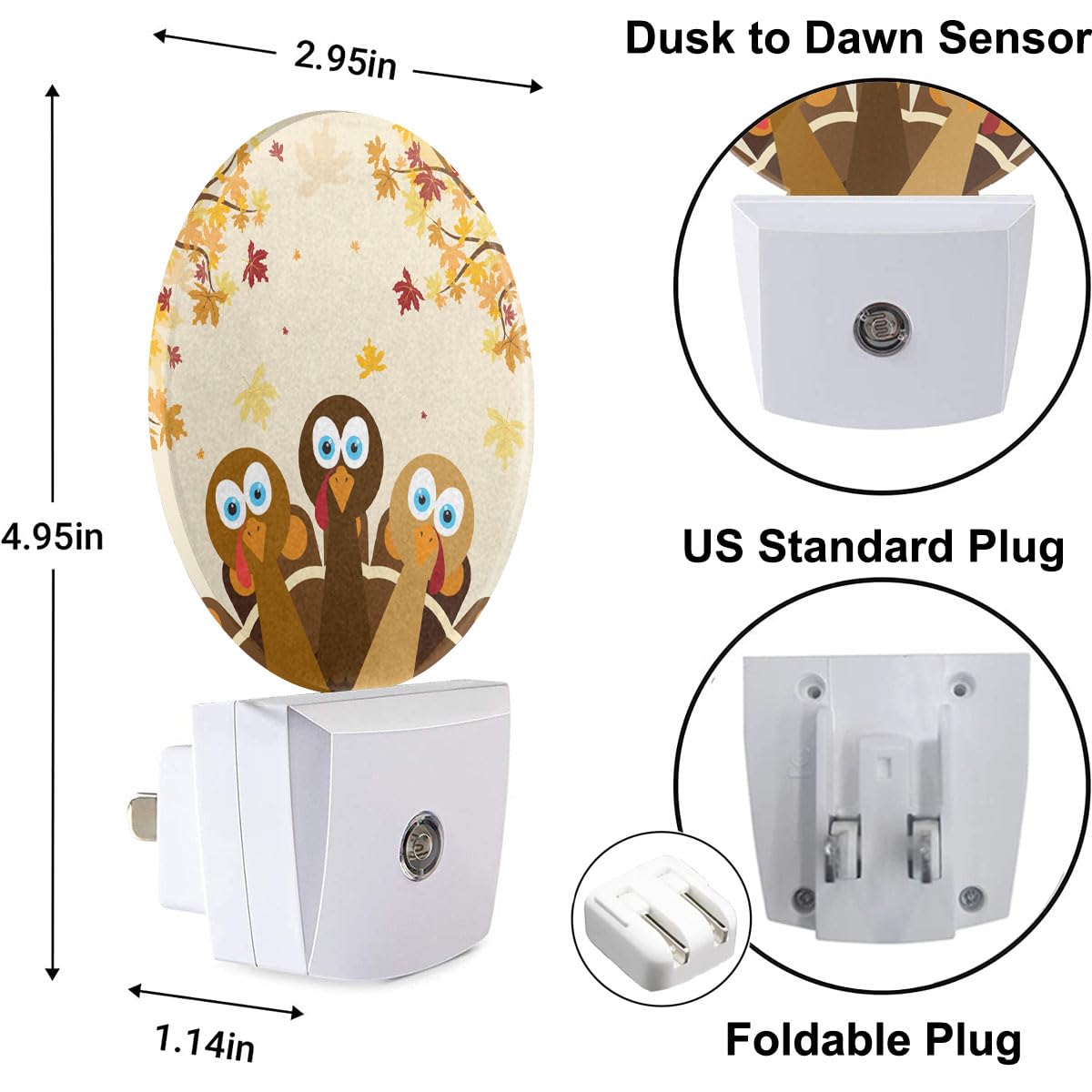 Ekobla Thanksgiving Day Turkey Nightlight Autumn Red Maple Leaf Led Night Light Plug Into Wall With Dusk To Dawn Light Sensor For Bedroom Living Room Kitchen