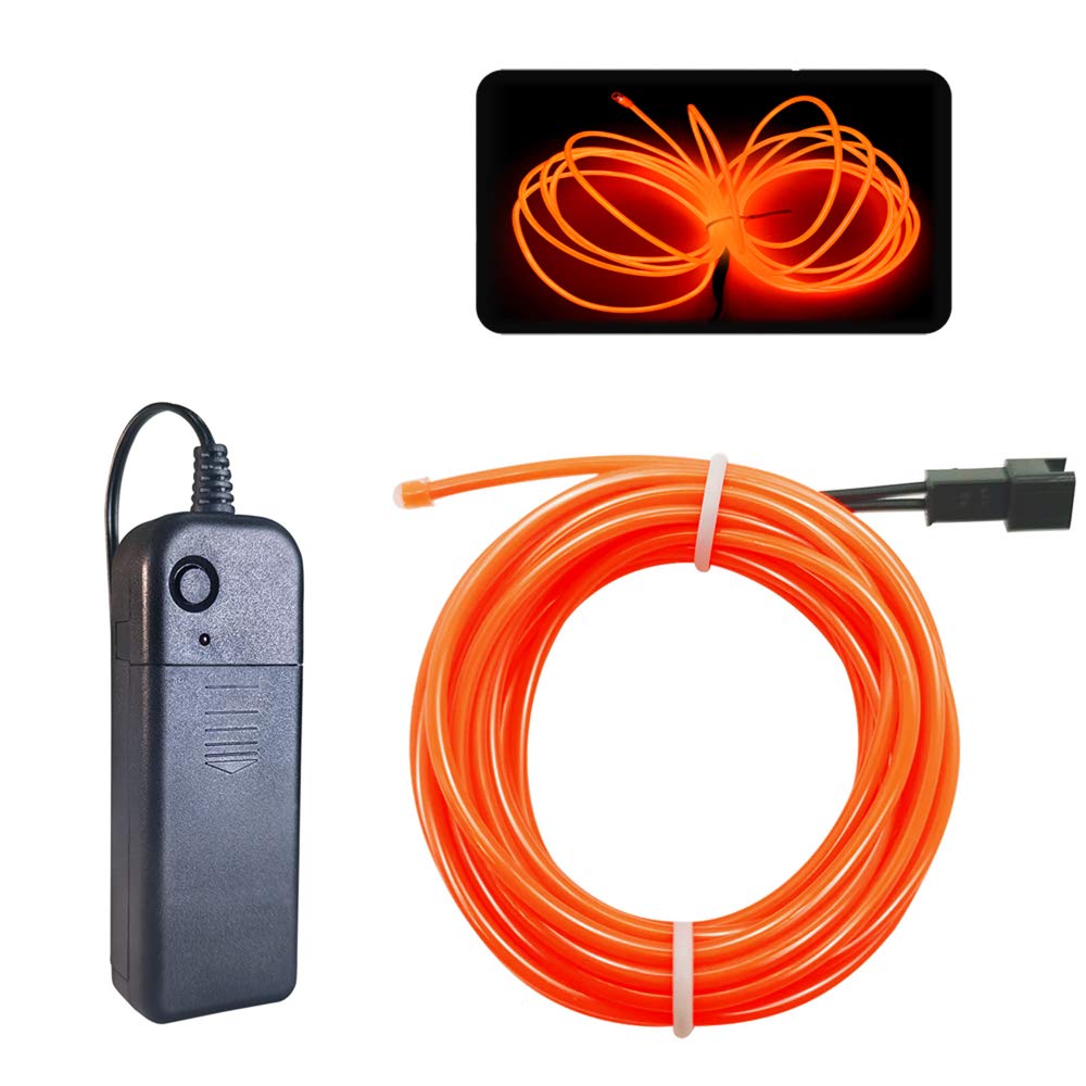 MaxLax EL Wire Neon Lights Strip, 9.8ft Orange, 360° Cuttable, Portable Battery Pack for Parties & DIY Decoration