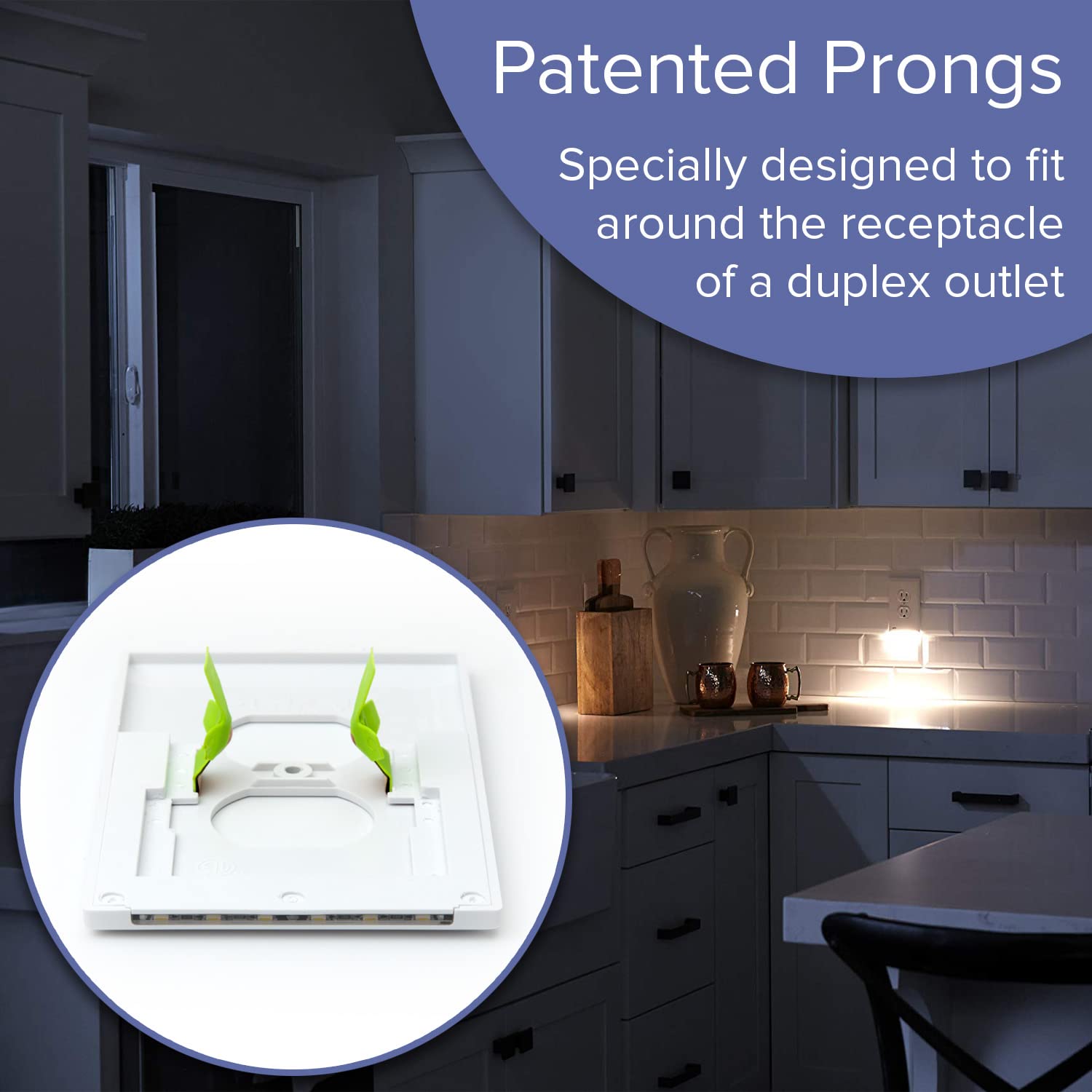 SnapPower GuideLight 2 Duplex Outlet Wall Plate with LED Night Lights, Auto On/Off Sensor, Light Almond