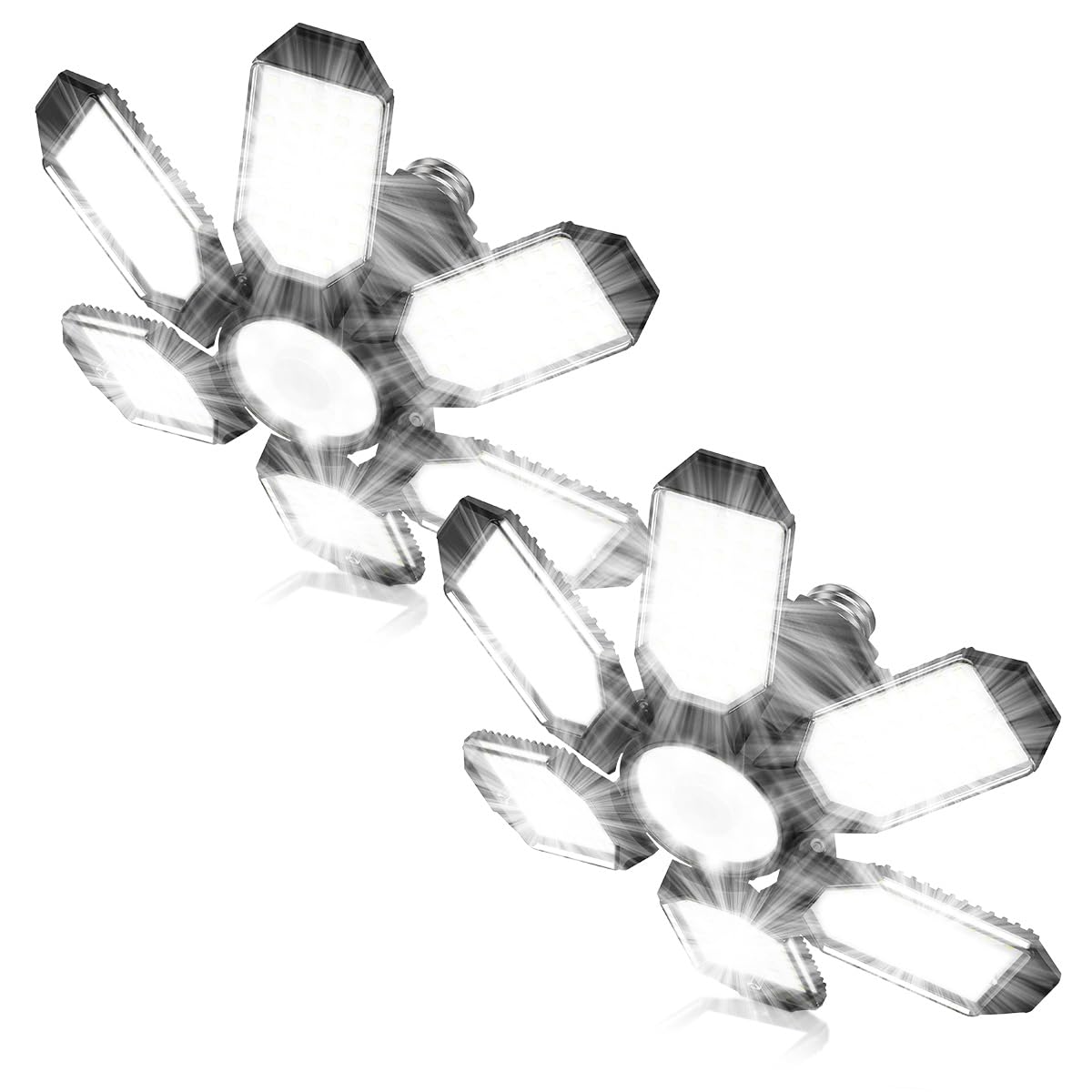 Polarpra Garage Lights - 30000Lm Garage Lights Ceiling Led Screw Into Bulb Socket With 6 Deformable Panels 6500K Led Shop Lights