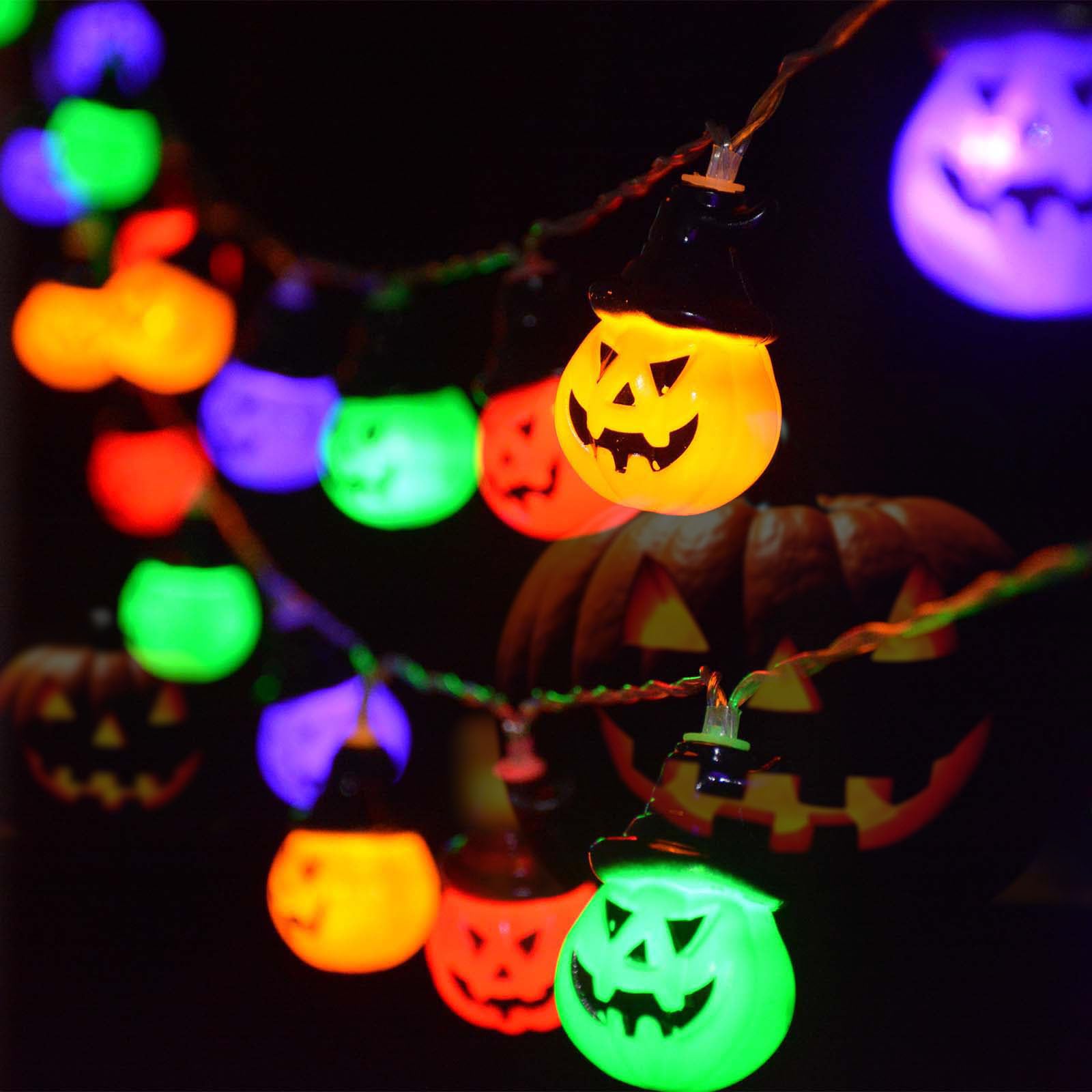 Windpnn Solar Halloween Lights - 16ft 30LED Waterproof Pumpkin String Lights, Multicolor, 8 Modes for Garden & Patio Decor
