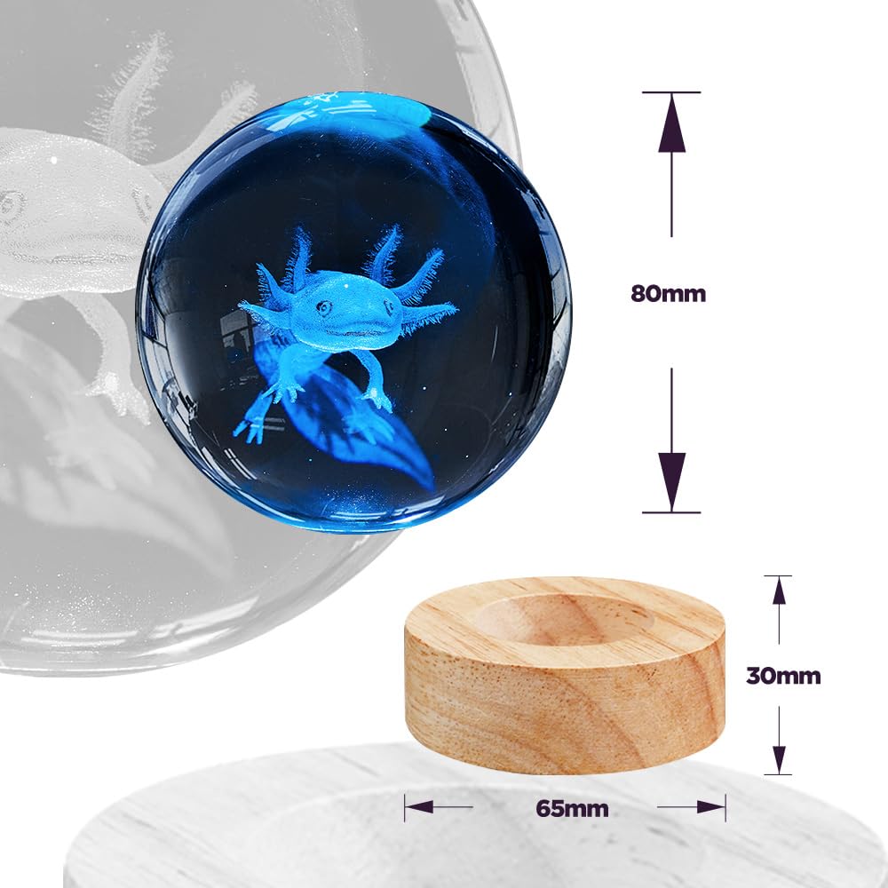 Yylzephb 3D Axolotl Crystal Ball Night Light With Woodern Base,16 Colors With Remote Control Cool Desk Decor Gifts For Kids Frie