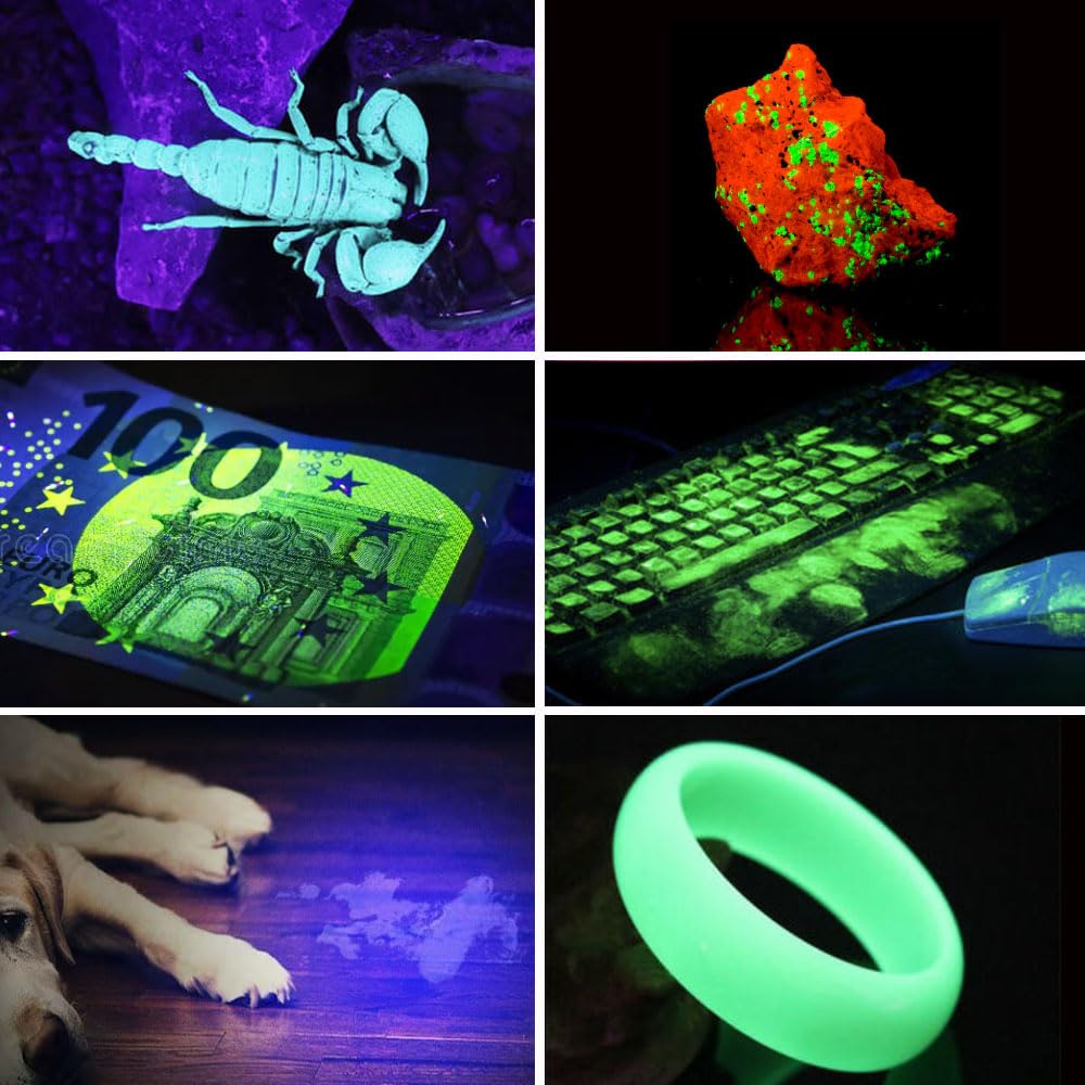 LBJD Black Light UV Flashlight - 365NM Rechargeable, High Power 4 LED, Anodized Aluminum, 4 Core Chip