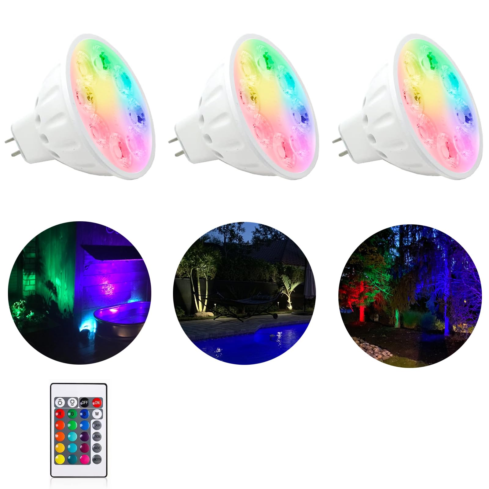 Makergroup MR16 RGB LED Bulb - Color Changing, 4-Level Brightness, GU5.3 Base, Warm White + 15 Colors, 3-Pack, Aluminum