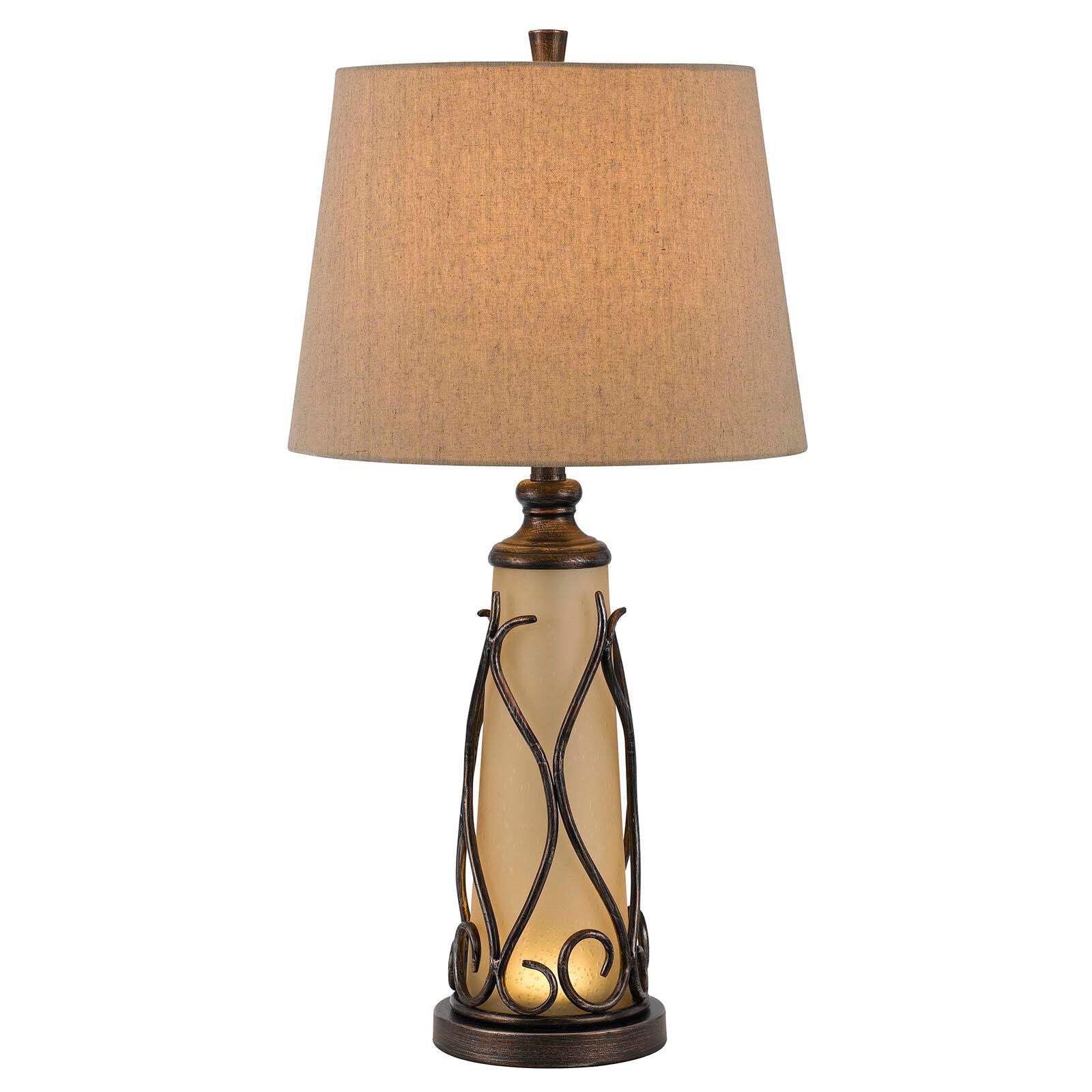 HomeRoots Two Light Table Lamp, Metal, Brown Empire Shade, 30 in., Model 524690