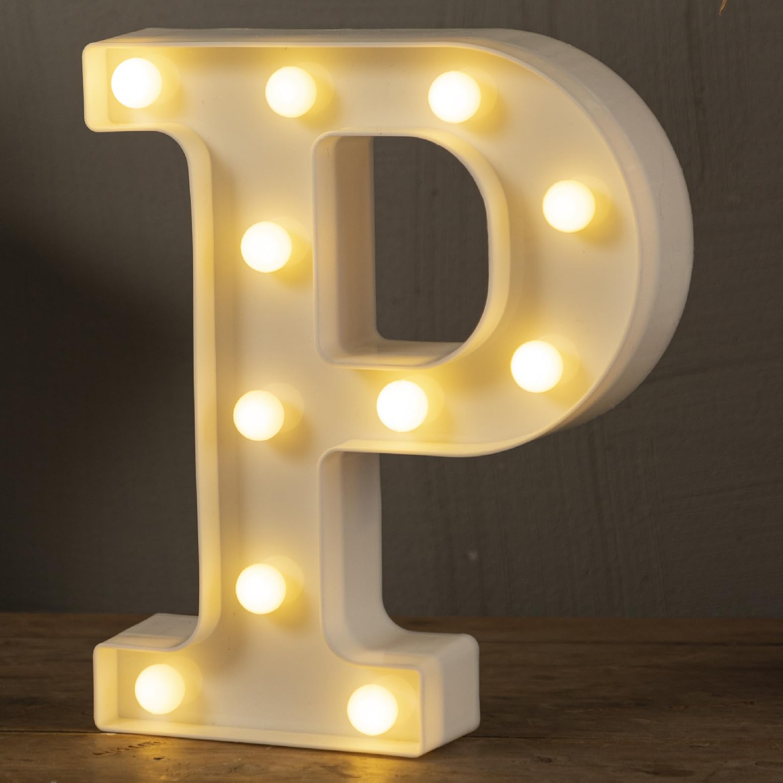 HXWEIYE LED Marquee Light Up Letter P, Warm White Plastic Sign for Party, Birthday, Bar, Battery Powered