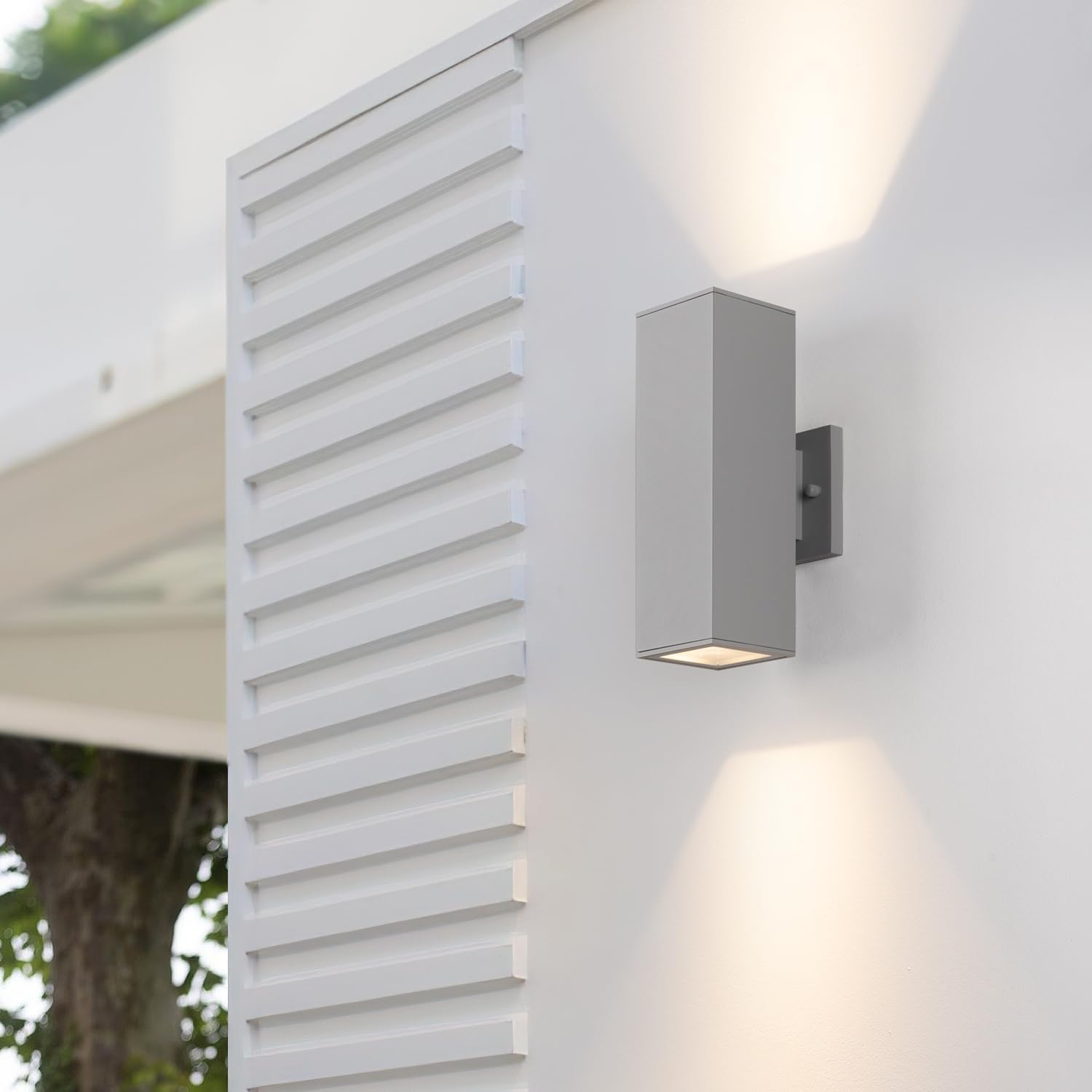mirrea Modern Outdoor Porch Light Sconce, Aluminum, 12-inch, Waterproof, Matte Gray, 2 Pack, Model BH004