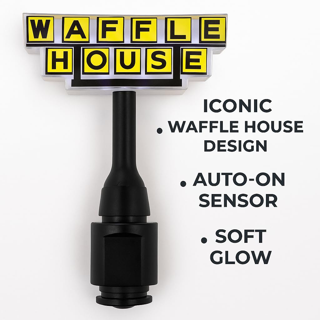 Waffle House Plug-in Night Light - Classic Logo Glow Inspired by The Iconic Restaurant for Hallways, Bedrooms & Retro-Waffle Lov