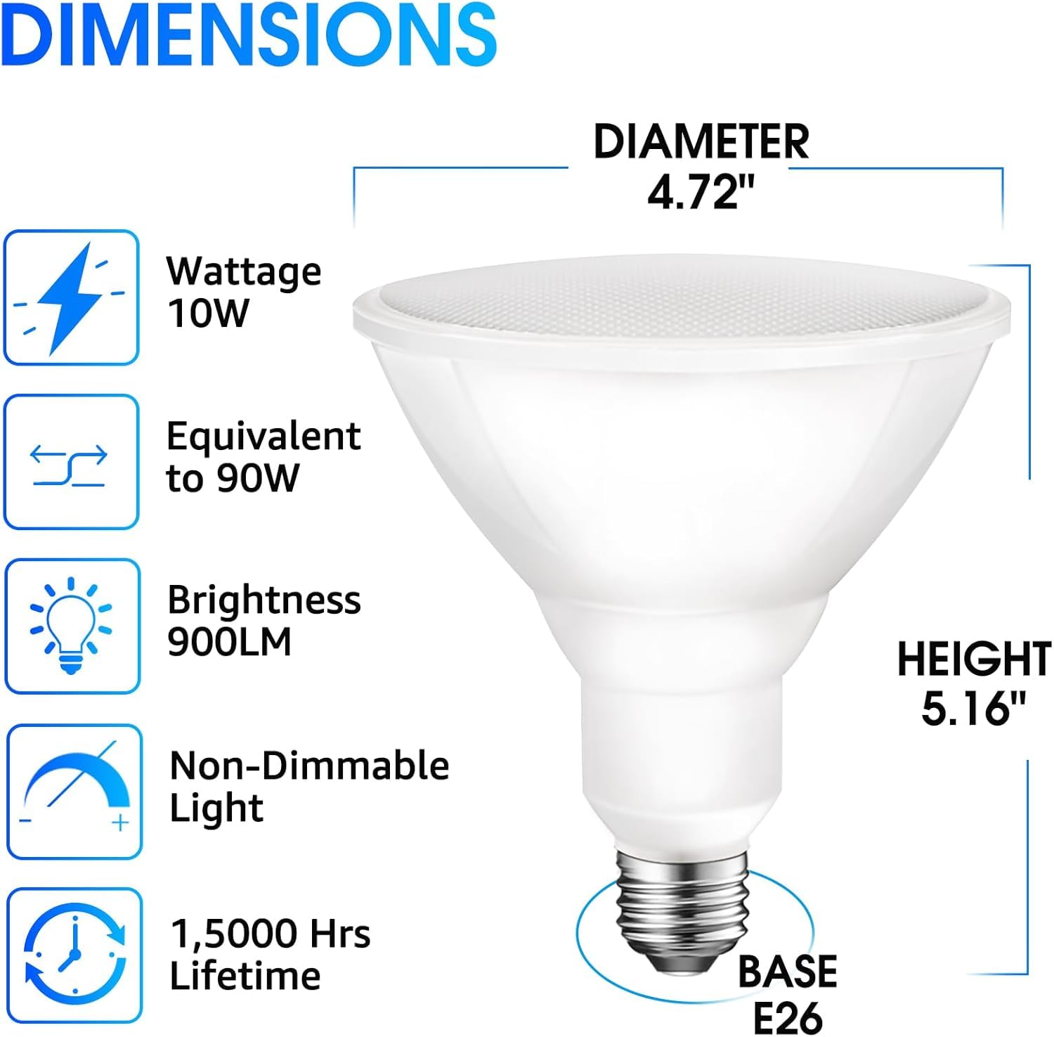Energetic Par38 Outdoor Led Flood Light Bulb, 3000K Warm White, 90 Watt Equivalent, Wet Rated, 900Lm, E26 Base, Non-Dimmable, 6