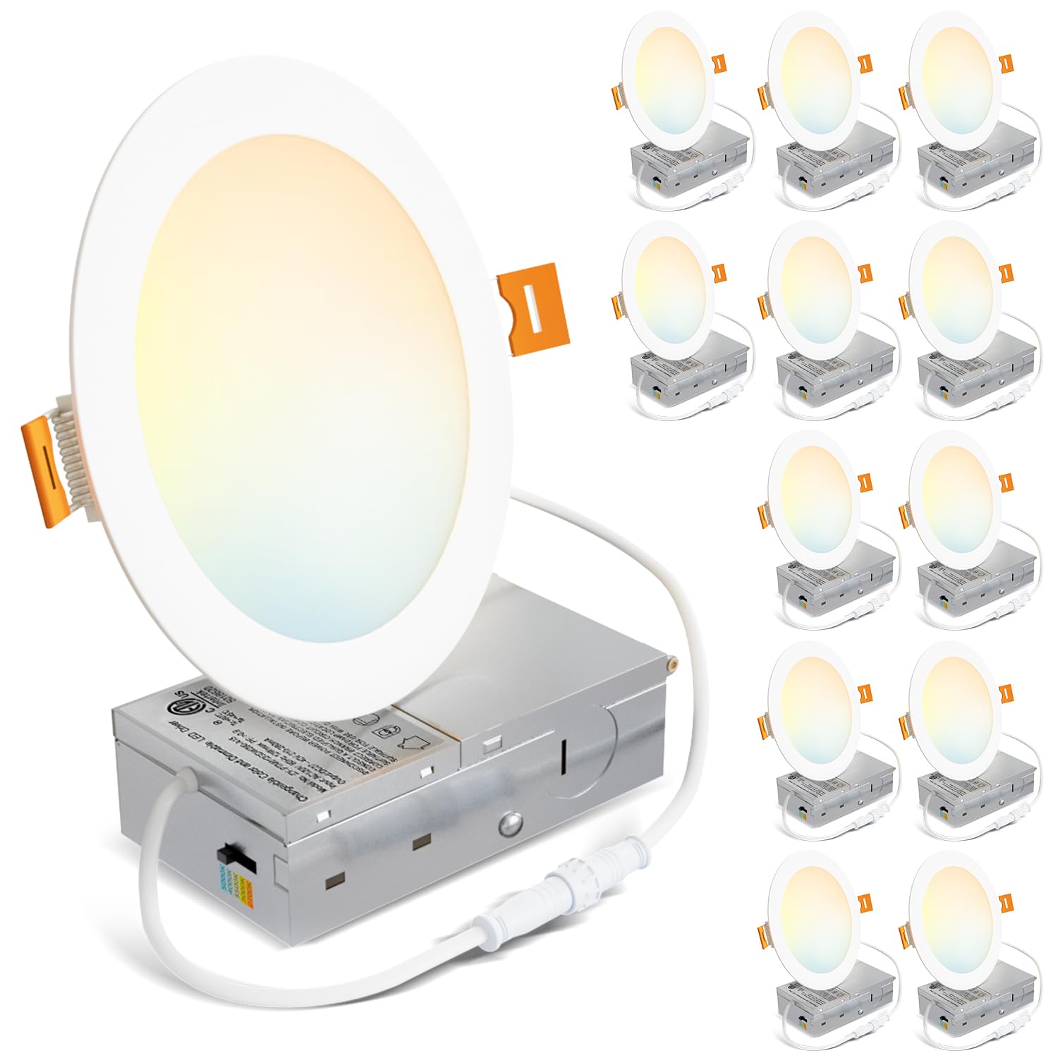 Lvwit 12 Pack Ultra-Thin Recessed Lighting 6 Inch With Junction Box  1200Lm 2700K-5000K 5Cct Led Ceiling Lights  Dimmable Canless Wafer Downlight  Etl Fcc&Ic  Smooth Trim