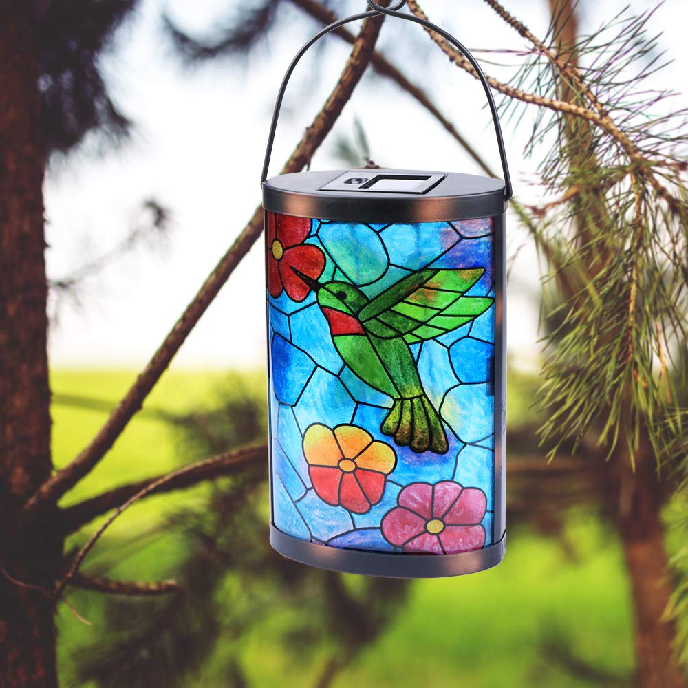 MUMTOP Hanging Solar Lantern - Waterproof LED Hummingbird Tabletop Lamp for Outdoor Patio Garden - Blue-Green, Model ohrm004