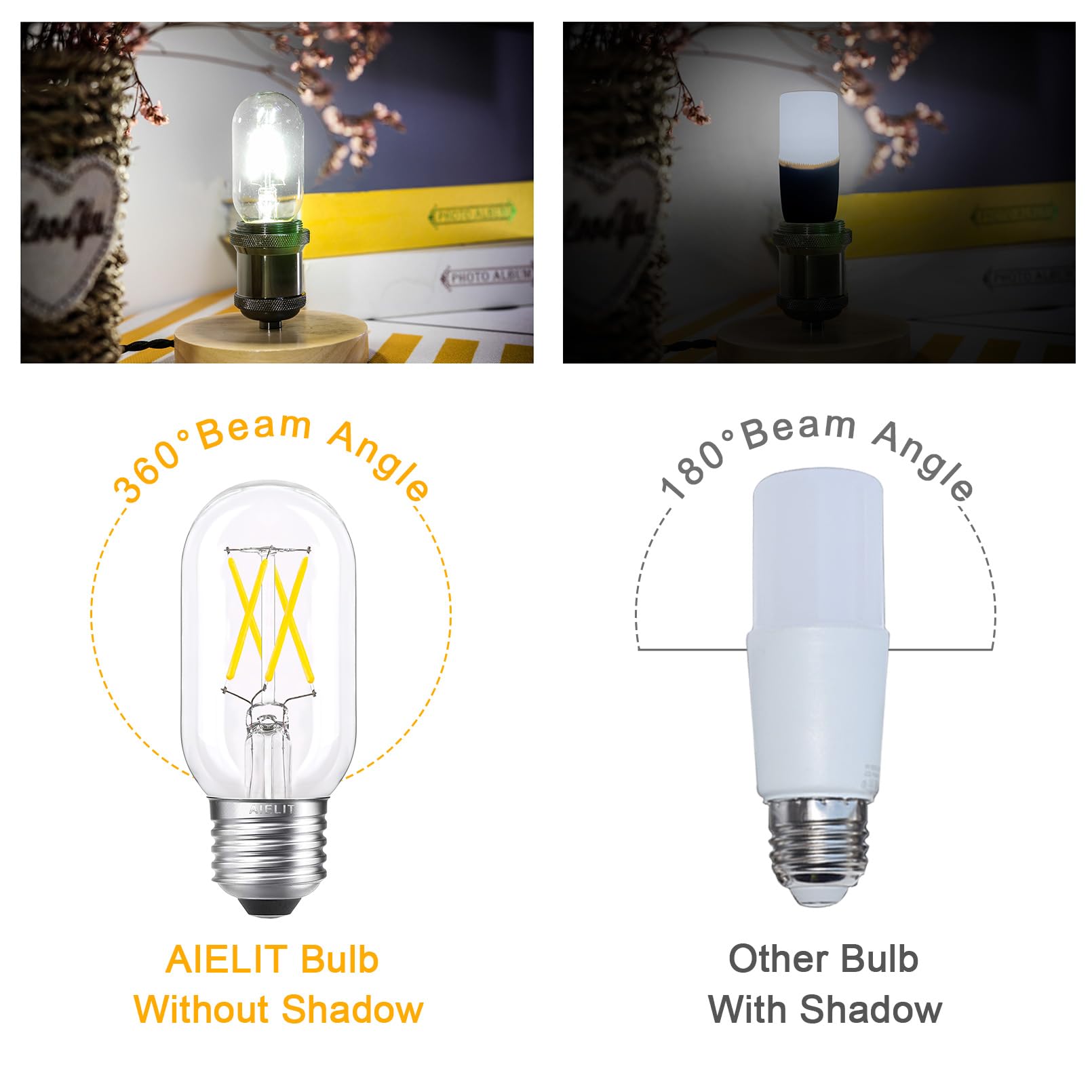 Aielit 40 Watt Equivalent E26 Led Bulb Dimmable, Daylight White 5000K, Energy Efficient 4W, 400Lm Tubular Edison T14 T45 Led Lig