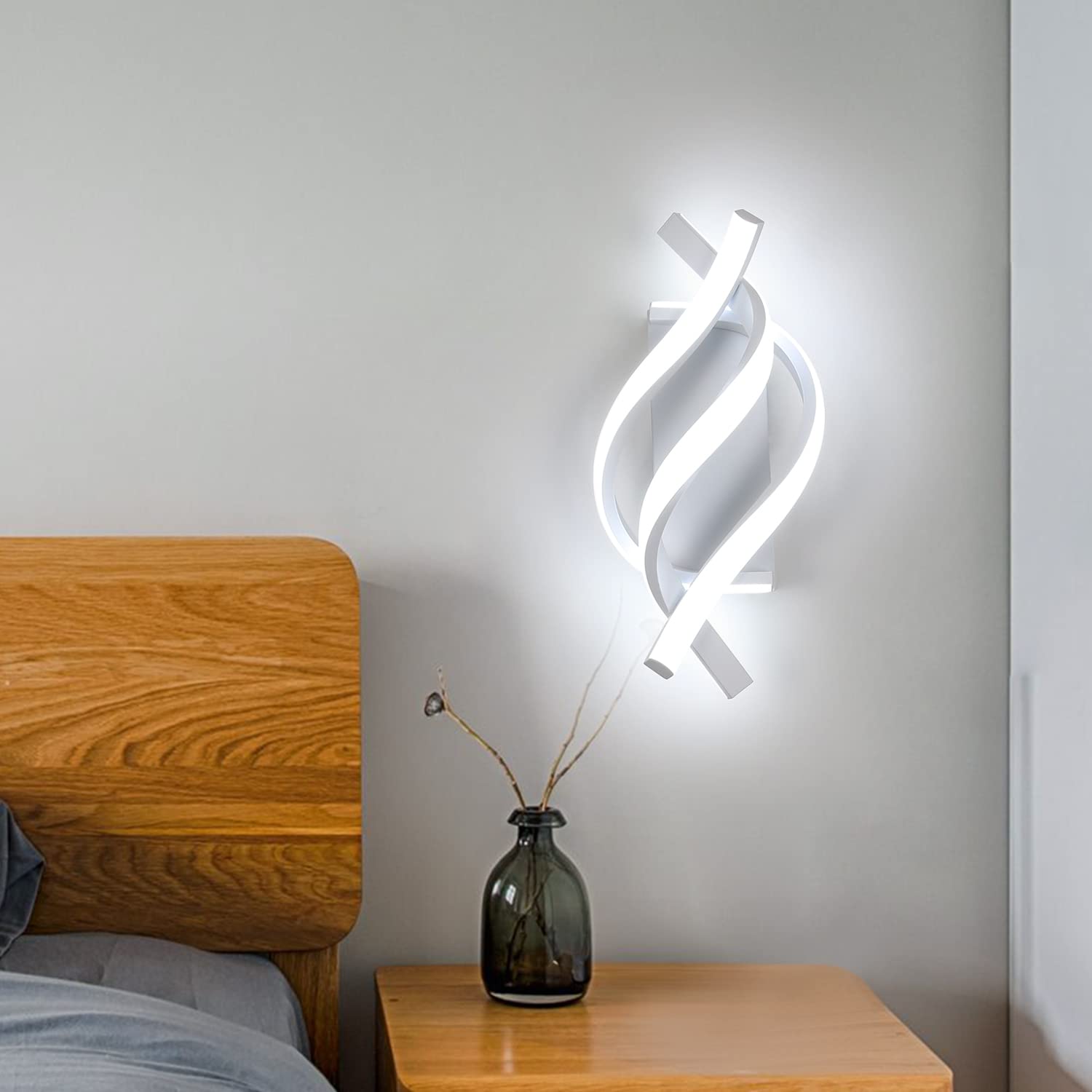 Delipop Spiral Led Wall Sconce, 6500K Cool White Acrylic Light For Bedroom, Bathroom, Living Room