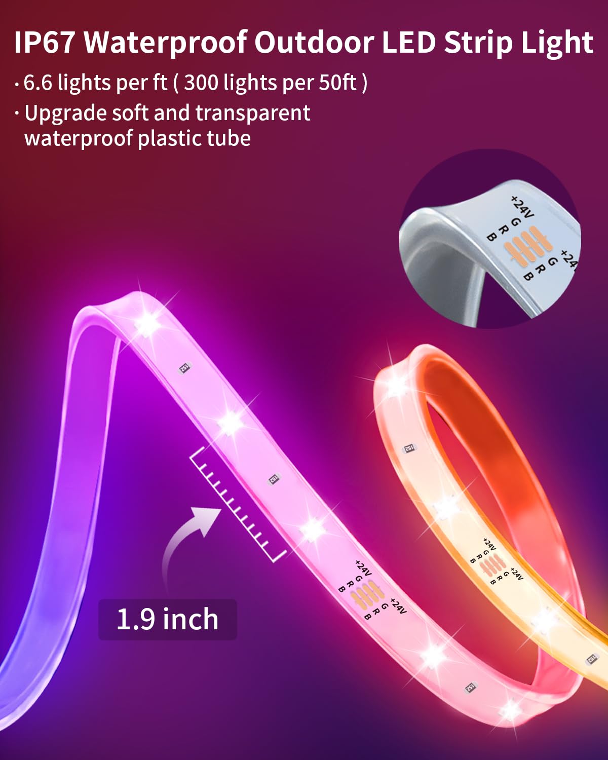 Odcolour 99Ft 600 Lights Outdoor Led Strip Lights Waterproof, 24V Rgb Outdoor Lights Bluetooth App Remote Music Sync, Rope Lights, Christmas Lights Decor
