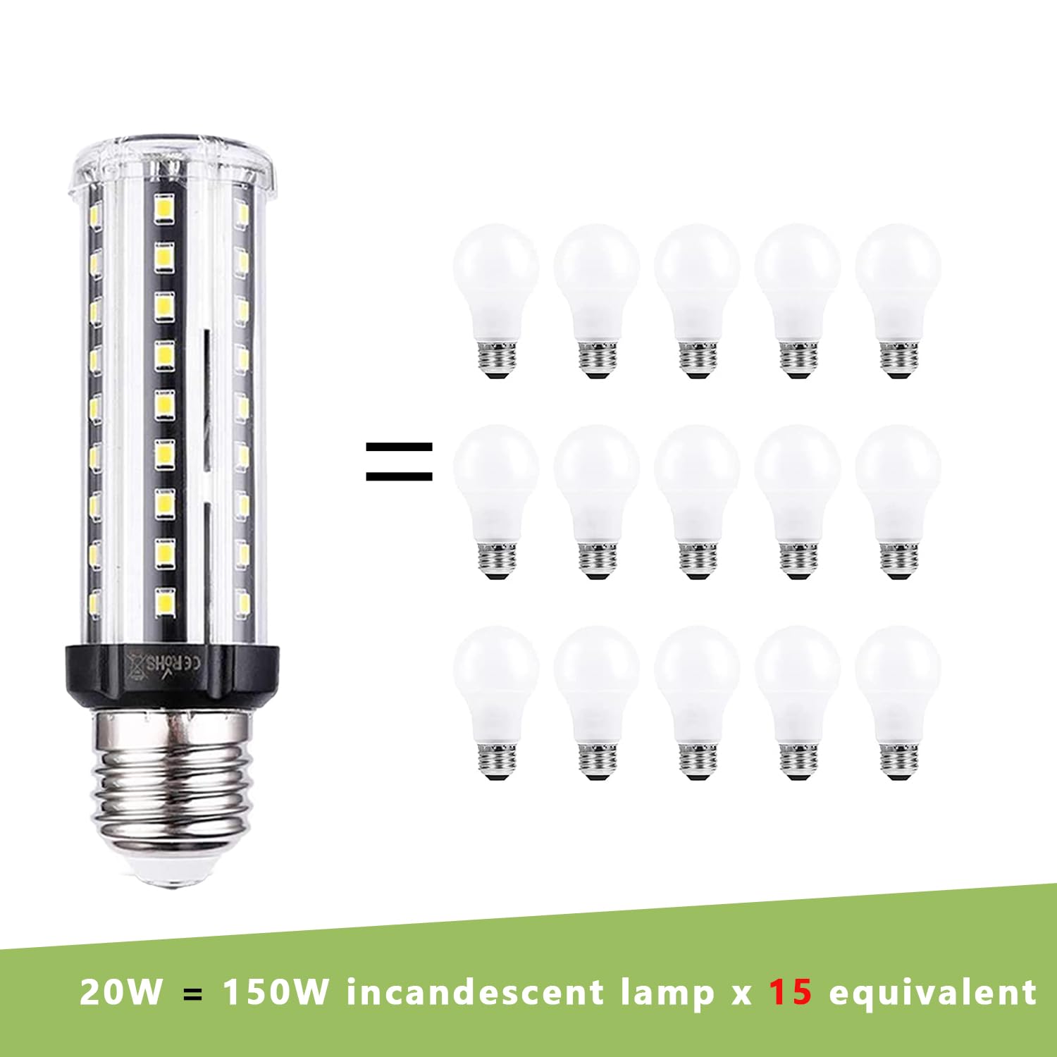 Wenscha LED Corn Light Bulb 20W E26/E27 Base 2000 Lumen 6500K Cool Daylight White Pack of 4 - ABS Plastic & Aluminium Alloy