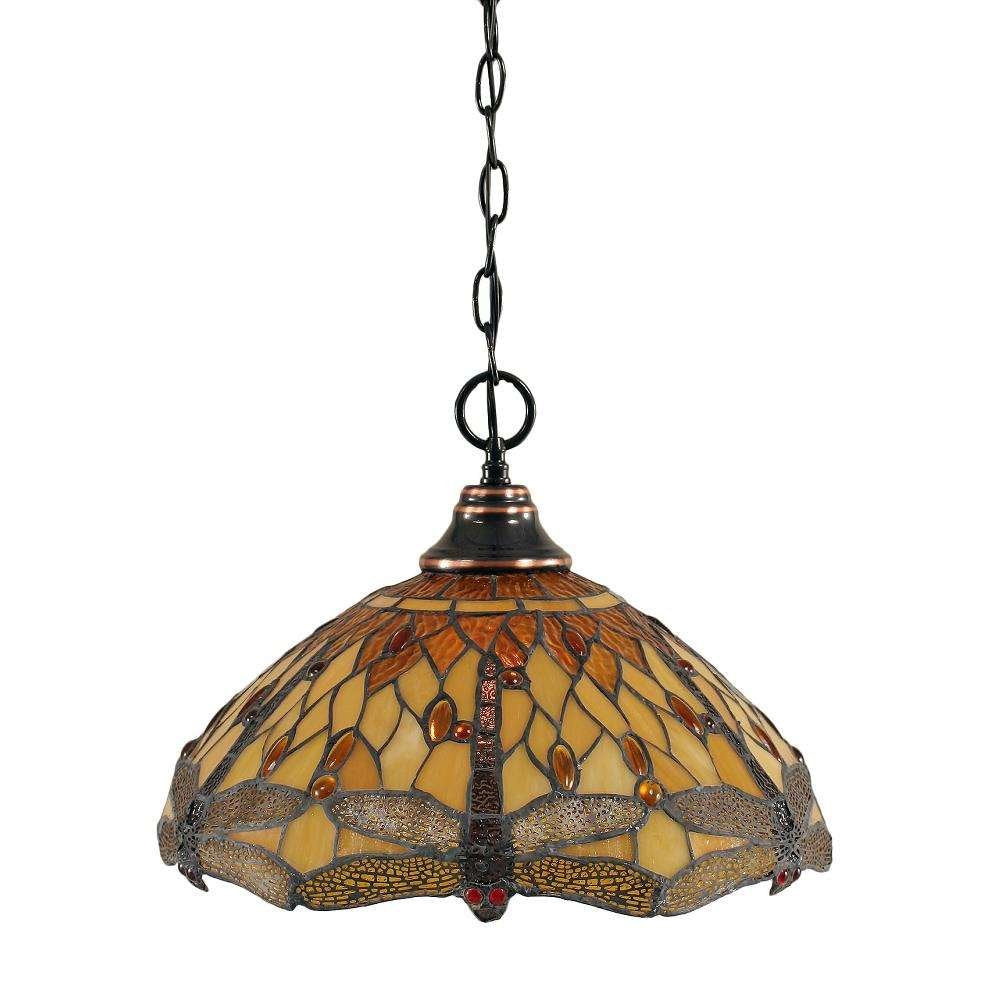 Toltec Lighting 10-Bc-946 Chain Hung Pendant With 16&quot; Amber Dragonfly Tiffany Glass, Black Copper Finish