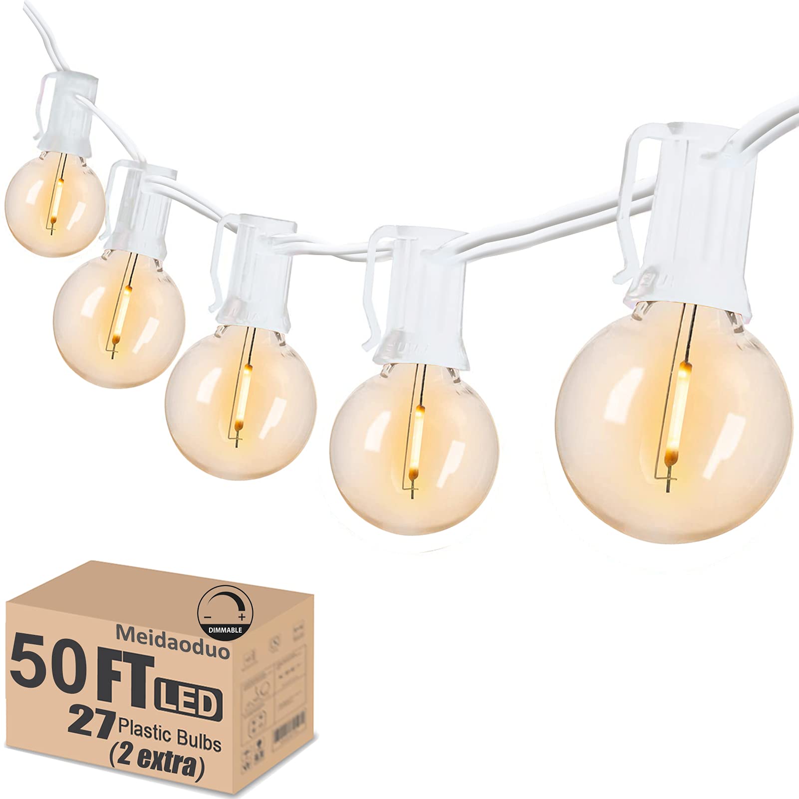Meidaoduo Outdoor Globe String Lights White - G40 Outdoor Lights Patio String Lights Linkable Waterproof With 27 Shatterproof Cl