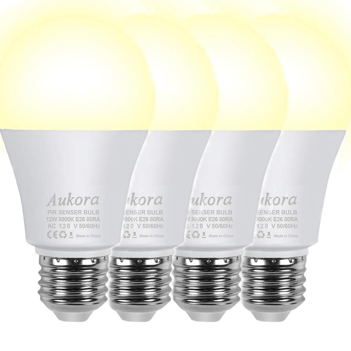 Aukora Motion Sensor Light Bulbs 4-Pack  12W (100-Watt Equivalent) E26 Motion Activated Dusk to Dawn Security Light Bulb Outdoor/Indoor for Front Door Porch Garage Basement Hallway Closet(Warm White)