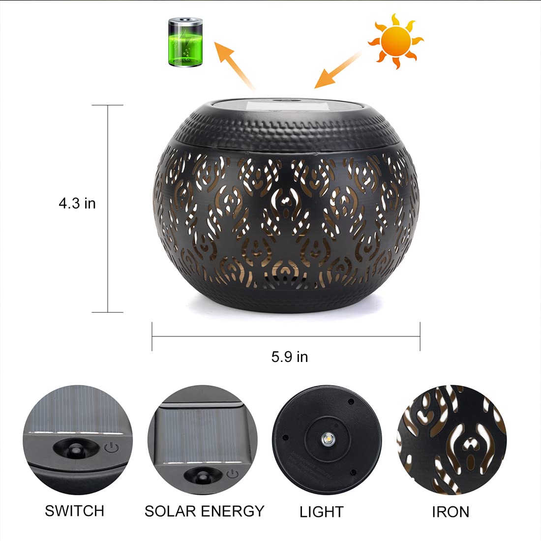 Pearlstar Solar Table Lantern - Waterproof LED Black Peacock Feather - Decorative Light for Indoor/Outdoor Use